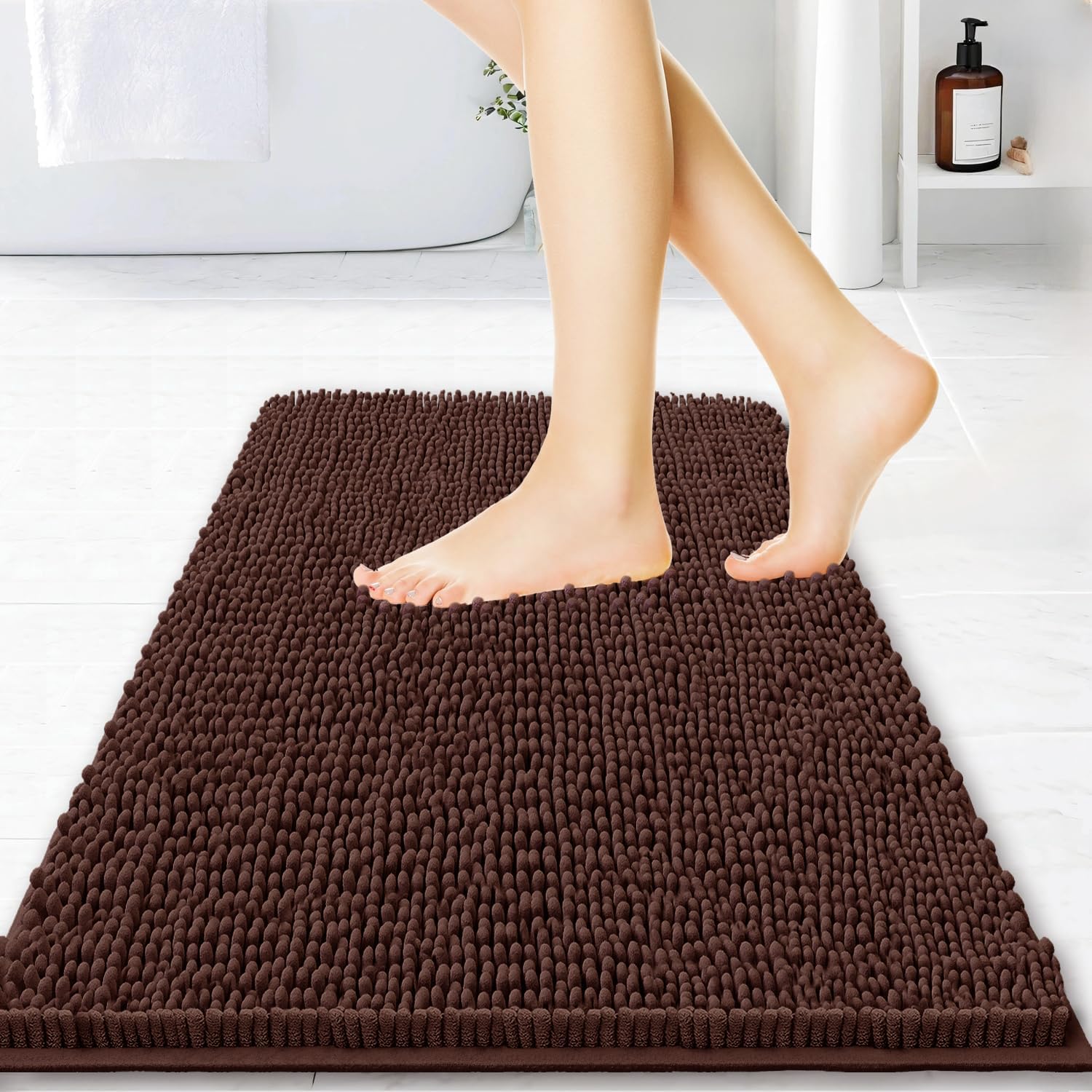 BOANKODU Bathroom Rugs 15×23, Extra Soft Absorbent Chenille Bath Rugs, PVC Backing Quick Dry, Machine Washable Bath Mats for Bathroom Floor, Tub and Shower, Home Decor Accessories, Coffee