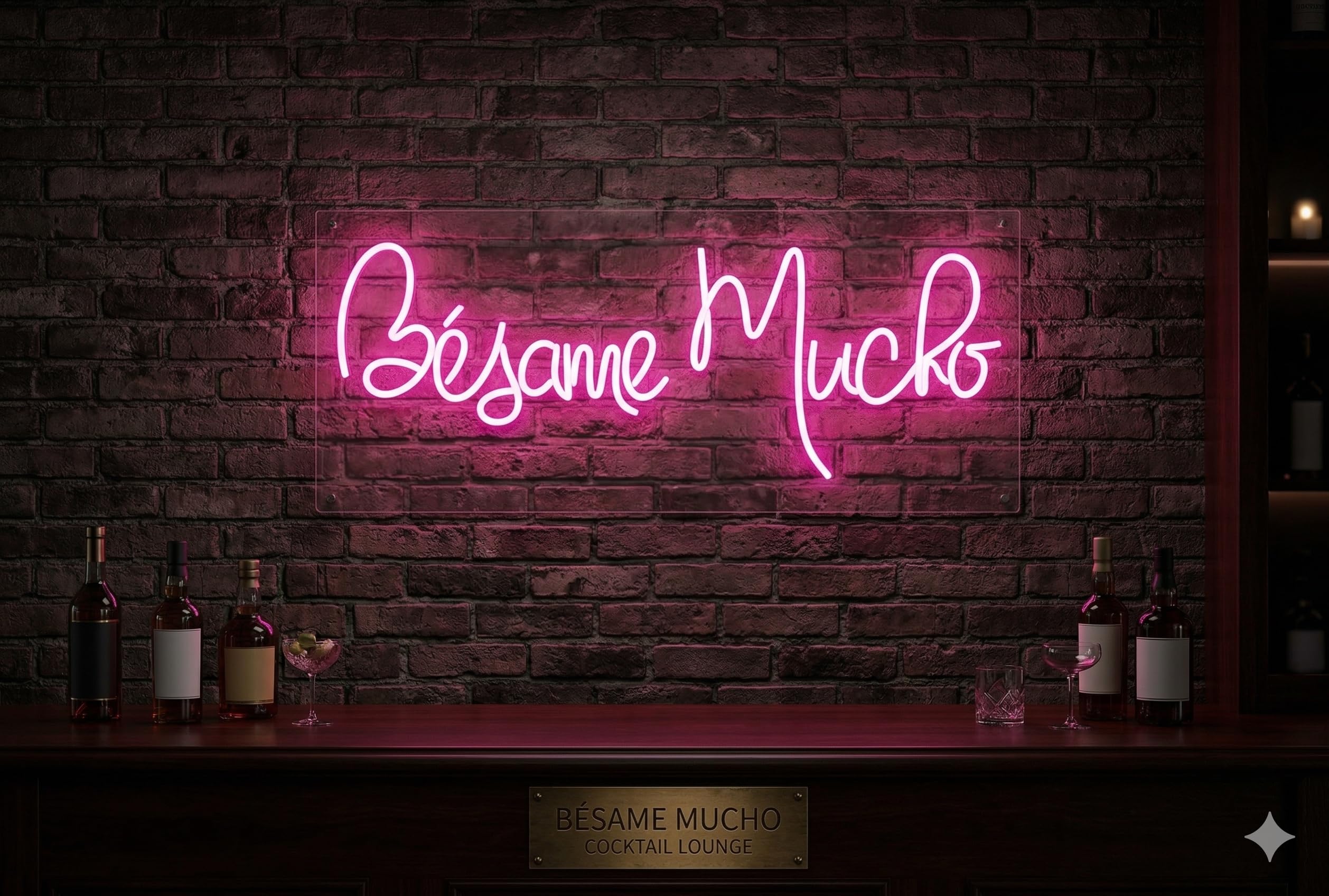 Letrero LED de Neón con Frase "Besame Mucho" con Luz Rosa, Luz Decorativa 80l x 35an. centímetros, alimentador 12V, Luz Neon Para bodas y ceremonias.
