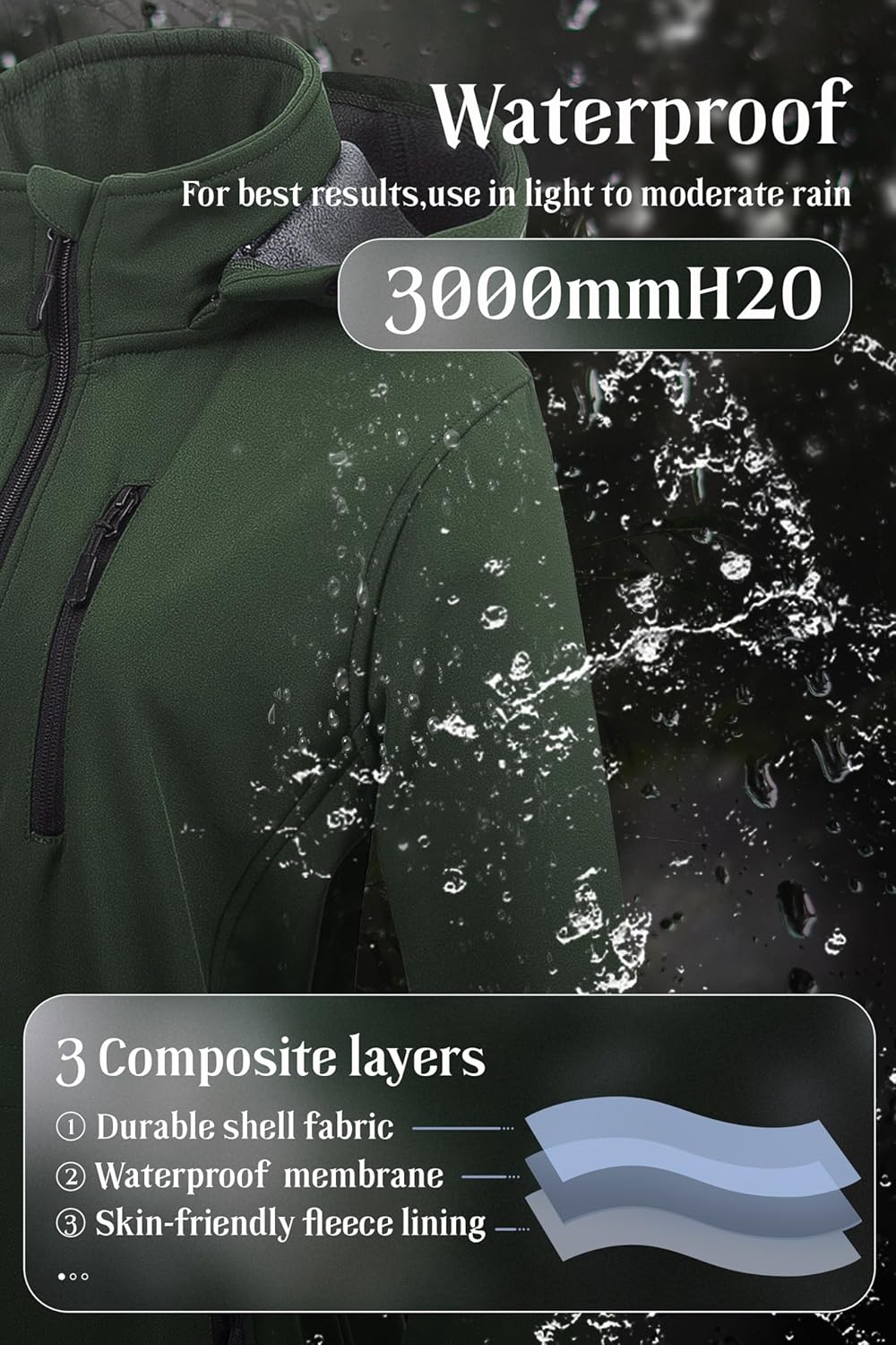 Chrisuno Women's Lightweight Long Softshell Fleece Lined Jacket Anorak Raincoat With Removable Hood - Image 4