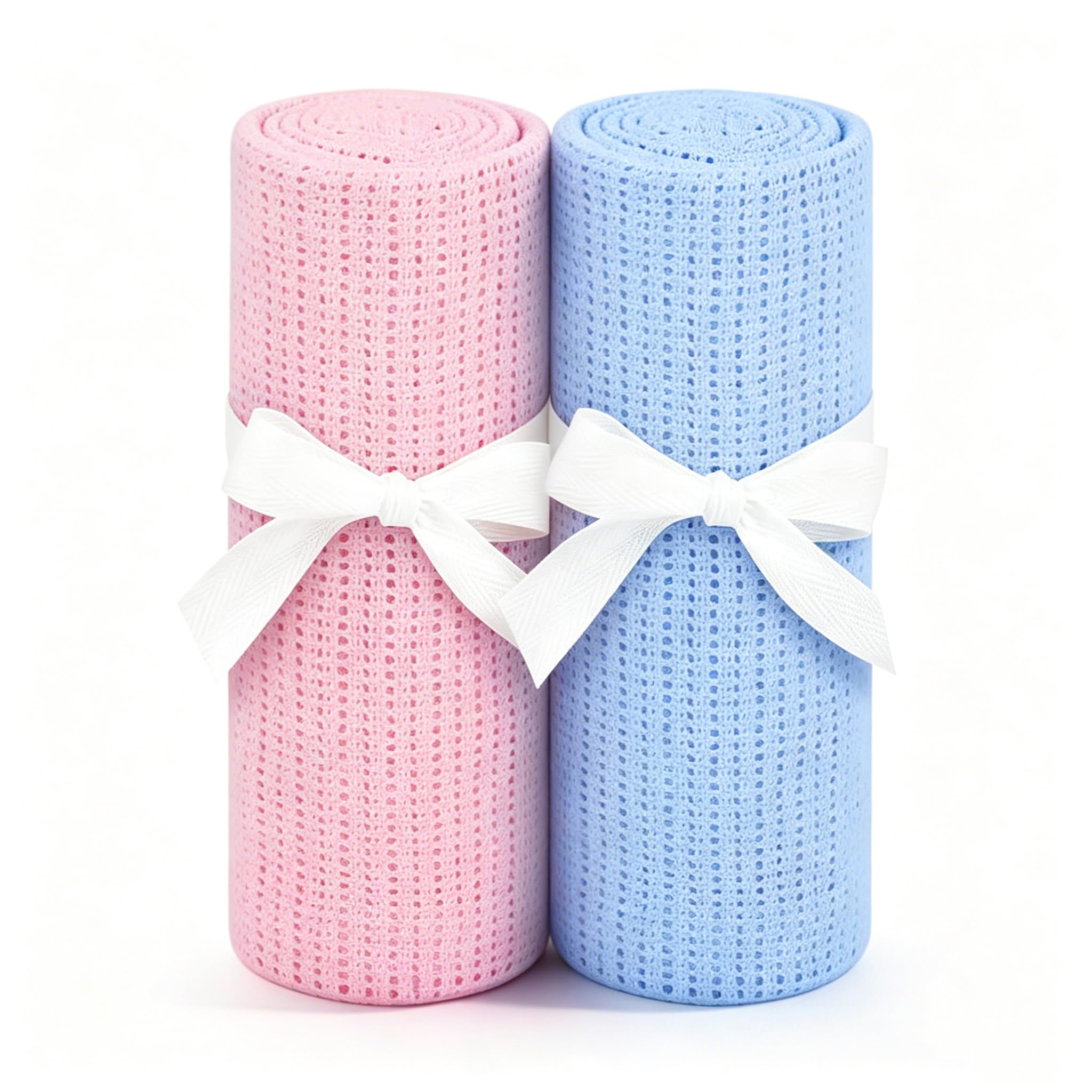 BAISEBAOFU 2PCS Cellular Blankets Baby, Soft Cotton Baby Blanket for Newborn, Breathable Newborn Baby Blankets, Lightweight Cotton Blanket for Infant Cot, Pram & Moses Basket (Blue+Pink)