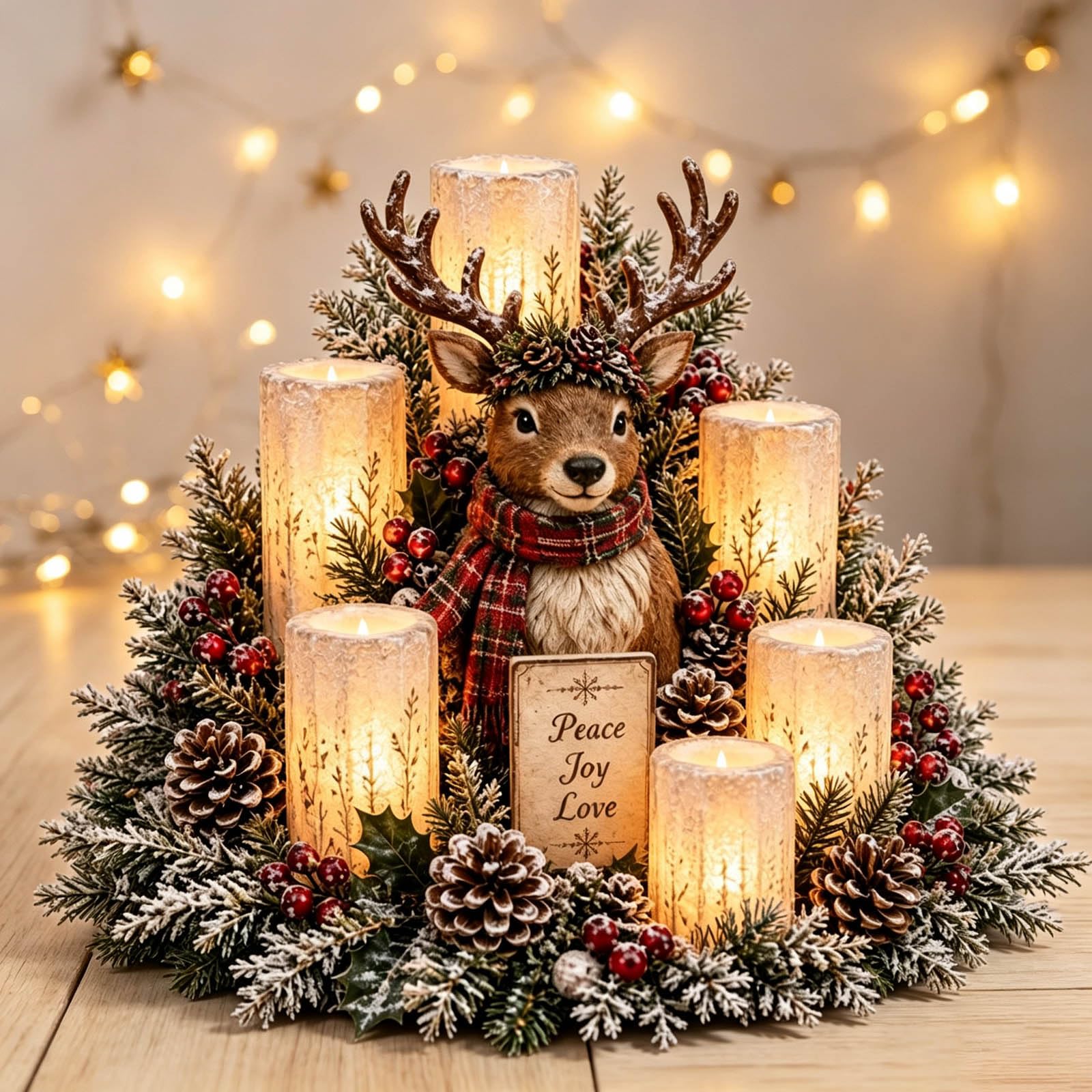 Christmas Lighted Centerpiece with Flameless Candle Glow (# F)
