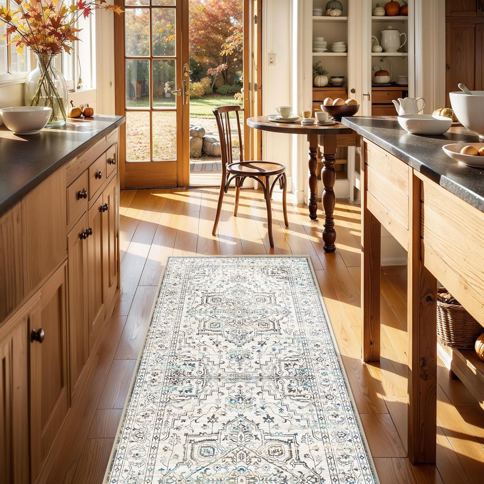 Cycleader 60x180cm Non-Slip Washable Runner Rug for Hallway, Vintage Boho Faux Cashmere Carpet Anti-Fatigue Kitchen Rugs Indoor Soft Long Floor Mat Low Pile Runners with Anti-Slip Backing for Bedroom