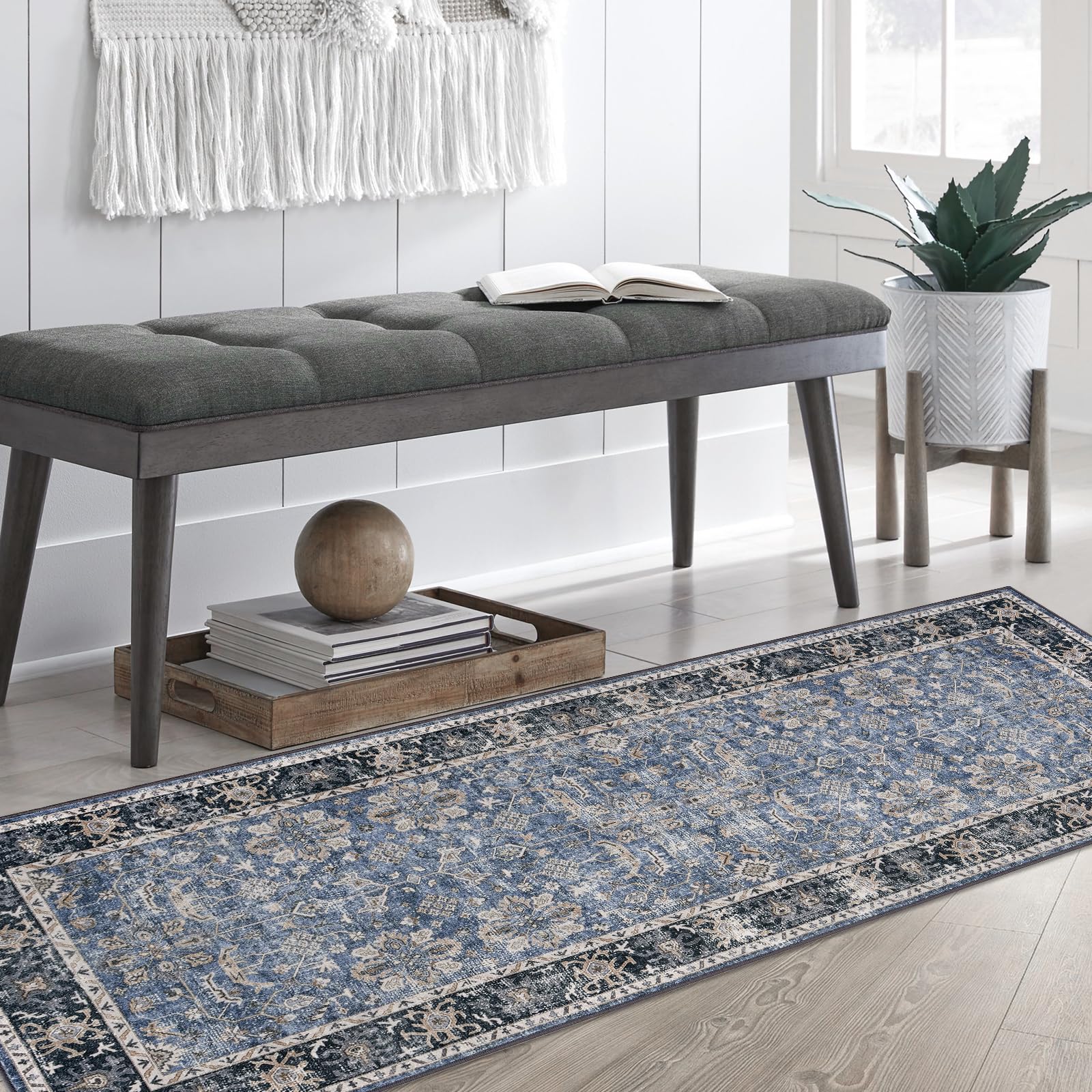 CIBTYHOH Washable Rug Rugs Living Room Carpet for Bedroom Vintage-Inspired Area Rug - Classic Floral Pattern,80 * 150 CM - Image 2