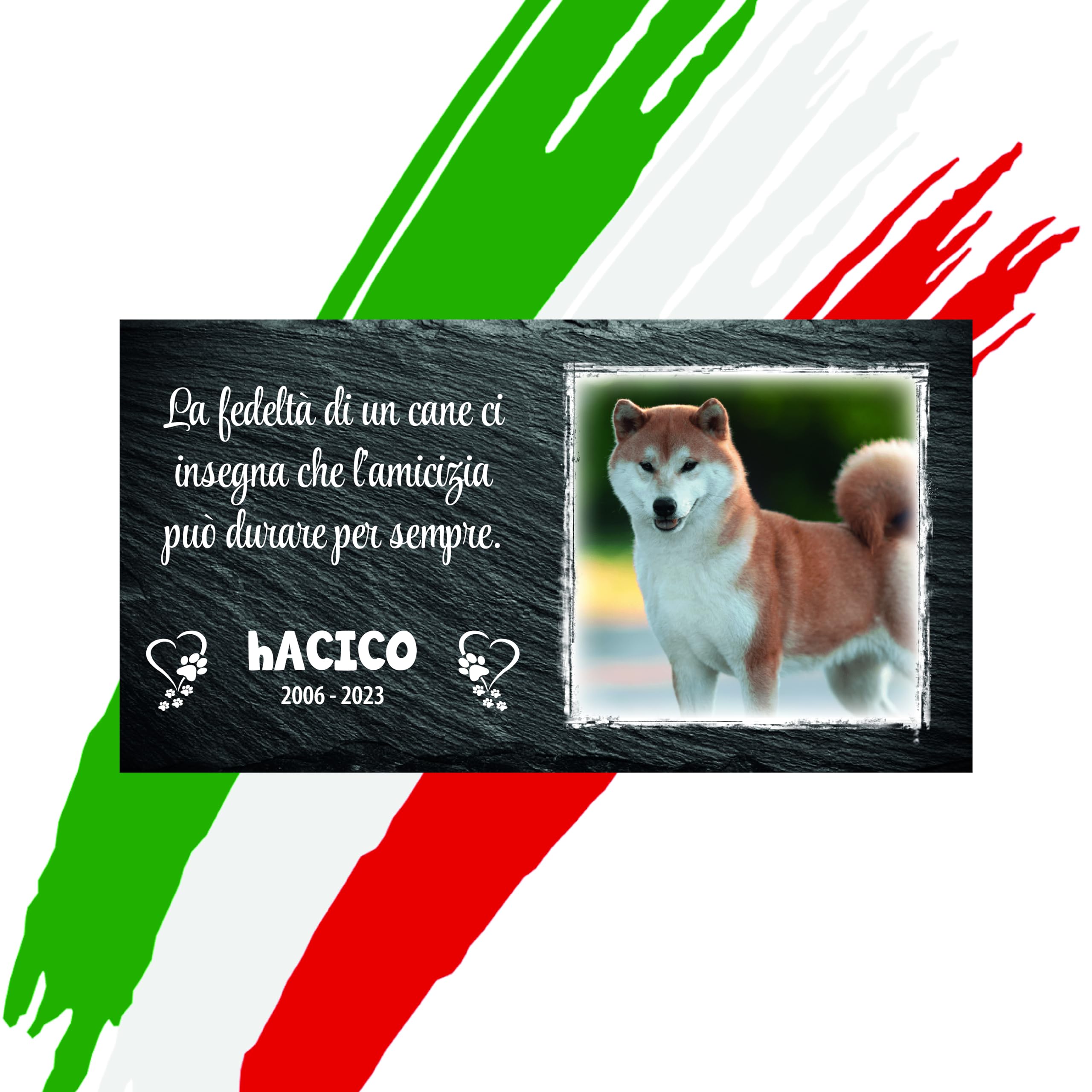 LaFarfallaDiLegno.it Lapide commemorativa per Cane e Gatto, Memoriale Personalizzabile in Pietra, Lapide Cane Personalizzata per Esterno con Foto del Tuo Animale Domestico (Rettangolare 32,5x17,6cm)