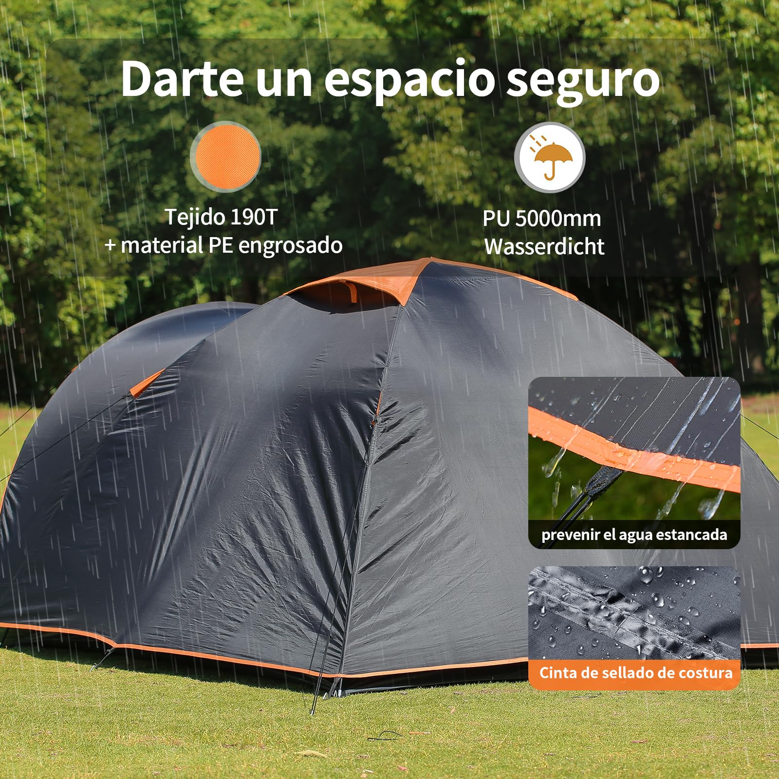 EchoSmile Tienda de Campaña,4 Personas Tienda Familiar,Resistente al Agua PU 5000mm,3-4 Estaciones Tienda de Campaña Ultraligera,Tienda Iglú Exteriores | Tienda Festivales