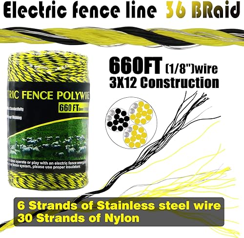 Miniatura 2 de BESTEEL Alambre de polietileno eléctrico mejorado de 660 pies, 656.2 ft de diámetro, 18 pulgadas de diámetro, alambre eléctrico portátil de esgrima