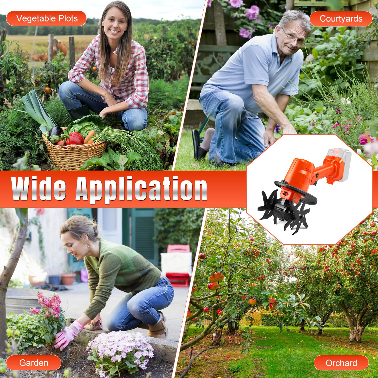 Kabelloser Hand Bodenhacke kompatibel mit Makita 18V Akku (ohne Batterie), 550W Gartenfräse mit 10cm Frästiefe und 10cm Fräsbreite, Ackerfräse (Mit 1,3m Verlängerung)