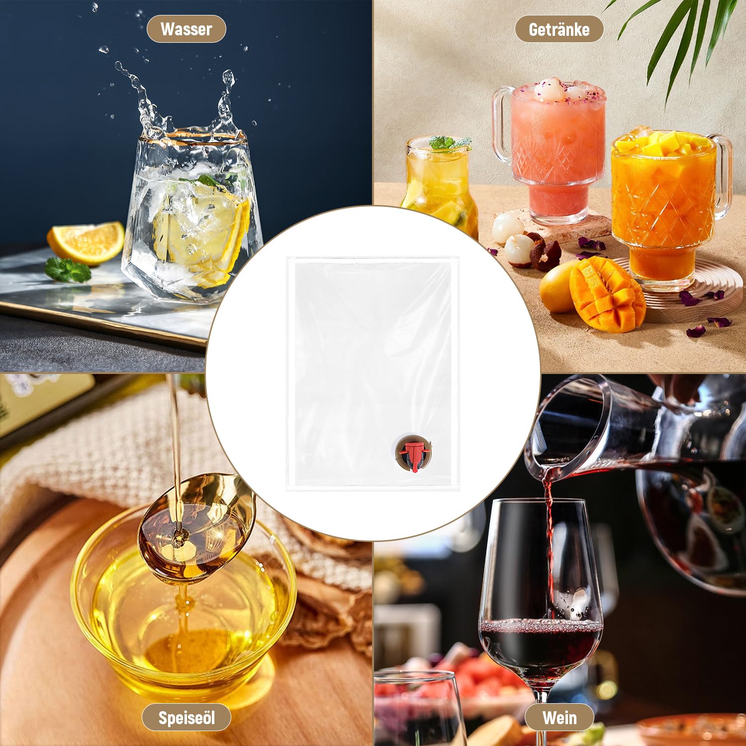 Sac de Box-in-Bag (Bib) Réutilisable Lot de 10 Sac de Transport Etanche pour Aliments Transparent avec Robinet à Papillon 5L