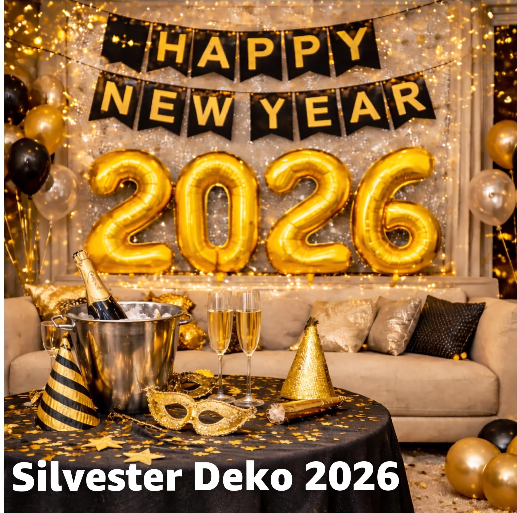 Set di decorazioni XXL per Capodanno 2026 – Happy New Year – Decorazione per Capodanno – con palloncini, stelle filanti, palloncini in lattice, coriandoli ecc. come decorazione per Capodanno (set
