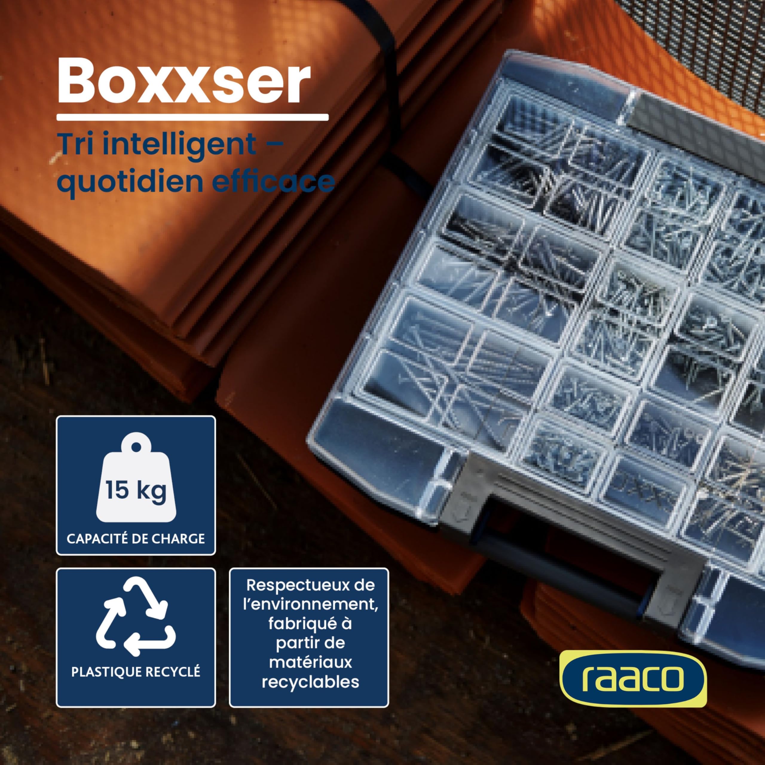 Raaco Boxxser 80 5x10-20 boîte de rangement, 20 compartiments, système | Boîte de Rangement Visserie Premium pour Atelier avec 20 Compartiments, Stockage Sécurisé, Portable, 36.1 x 42.1 x 7.8 cm