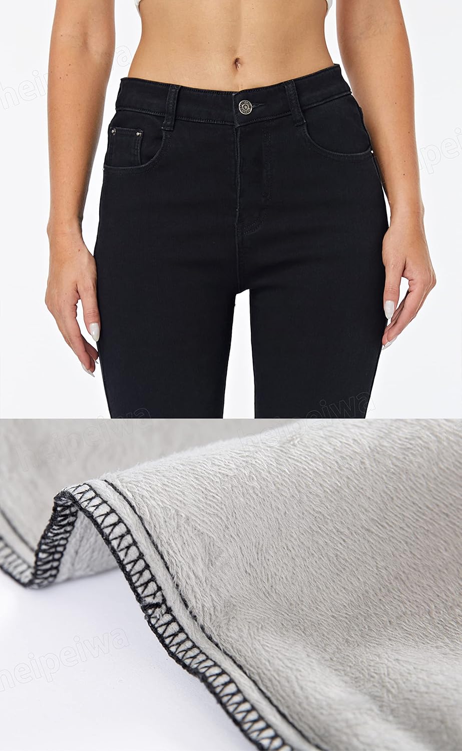 heipeiwa Women's Winter Jeans Fleece Lined Jeans Thermal Thick Skinny Denim Pants Slim Stretch Warm Jeggings - Image 5