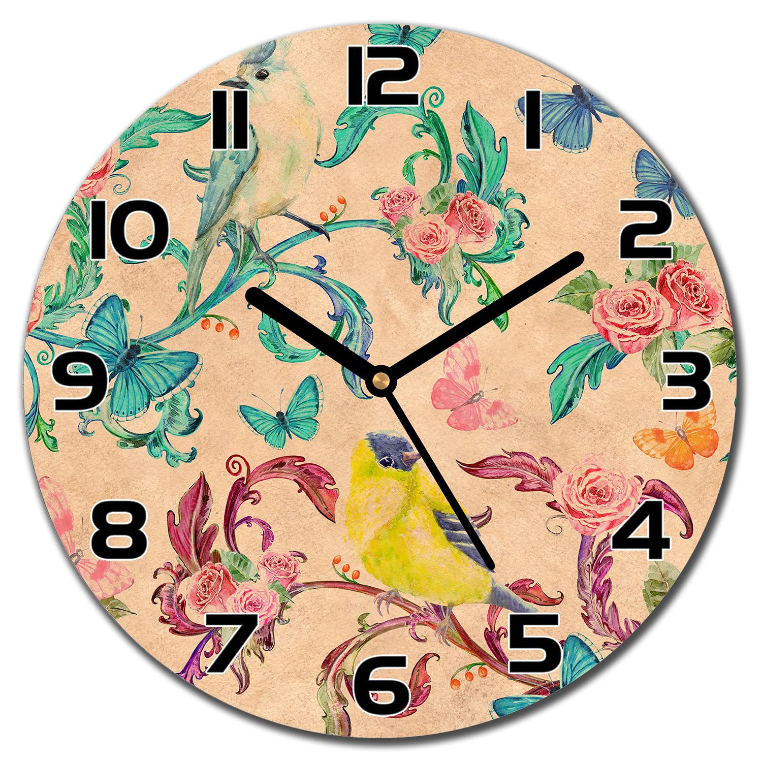 Horloge murale salon et cuisine Coloray en verre avec aiguilles noires