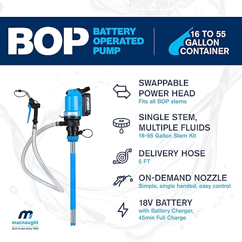 Miniatura 2 de Macnaught BOP - Bombas de aceite a pilas  16 a 55 galones, manguera de 5 pies, boquilla bajo demanda  para aceite, ATF, refrigerante, líquidos