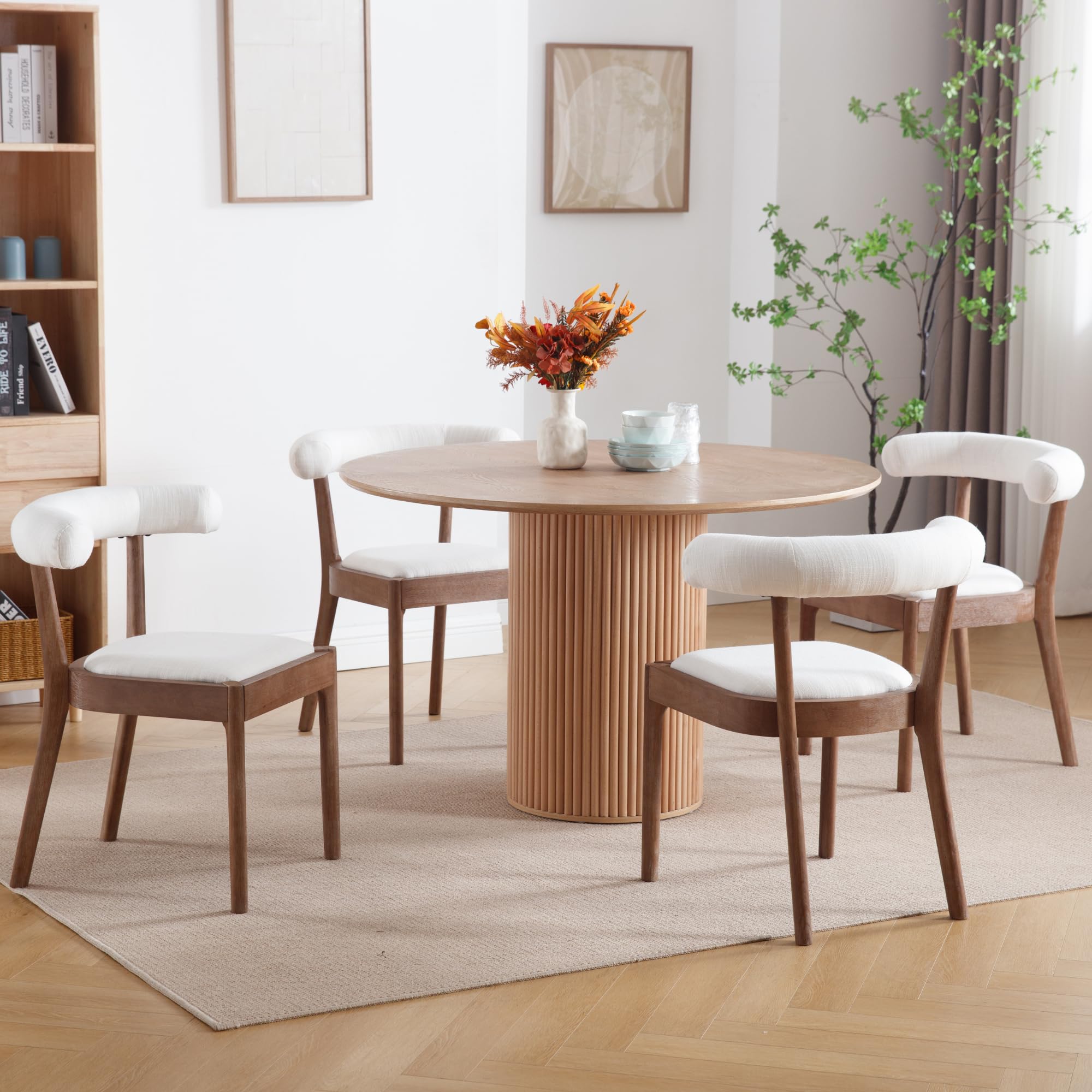 Janoray Wood Dining Chairs Set of 4, Mid Century Modern Living Room Chairs with Unique Curved Open Back Comfy Upholstered Side Chair for Kitchen/