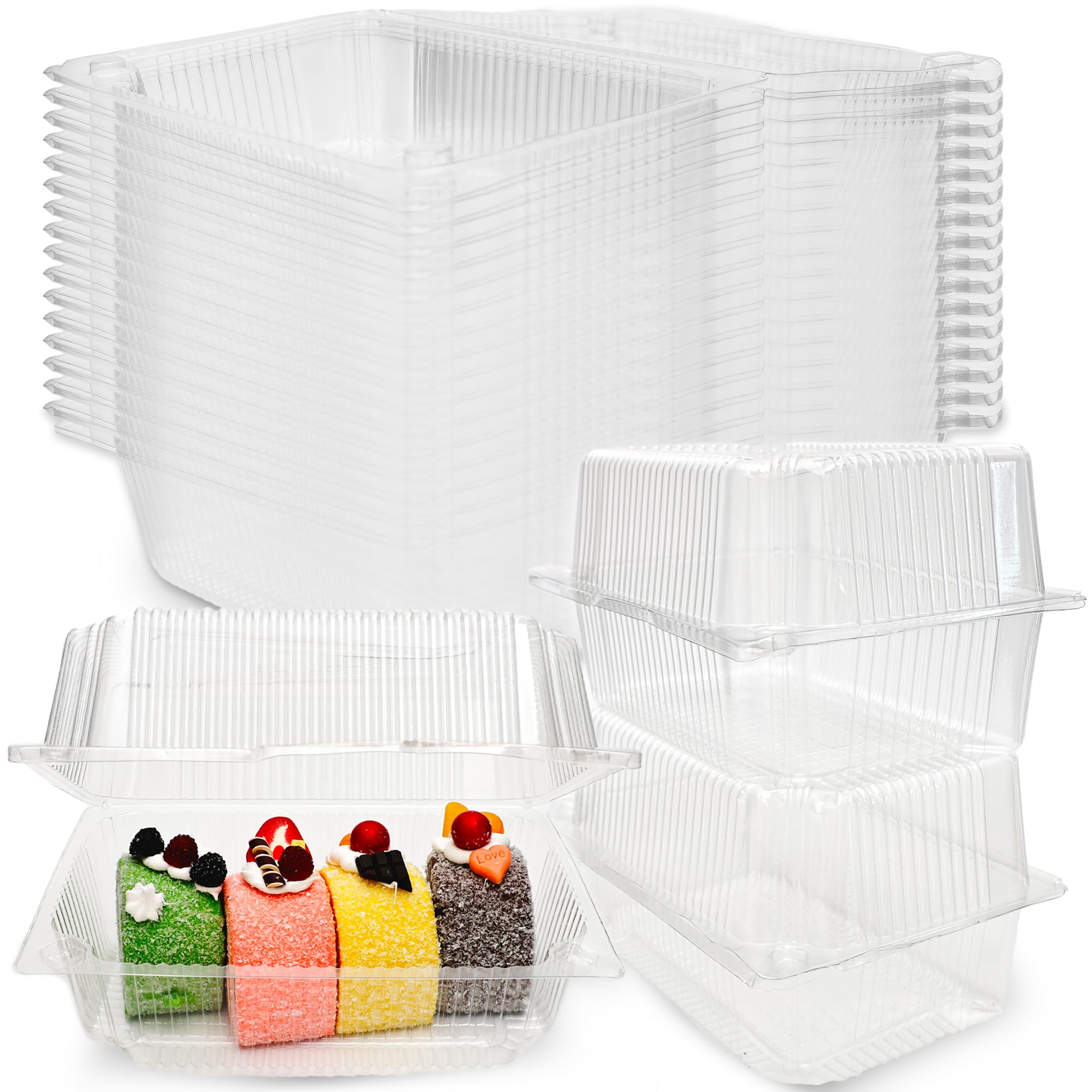 120 Pack 7.28 x 4.92 x 3.82 Inch Clear Plastic Hinged Food Containers Disposable Clamshell Take Out Loaf Containers Transparent Bakery Boxes with Lids for Cake Sandwich Pastry Cookies Dessert