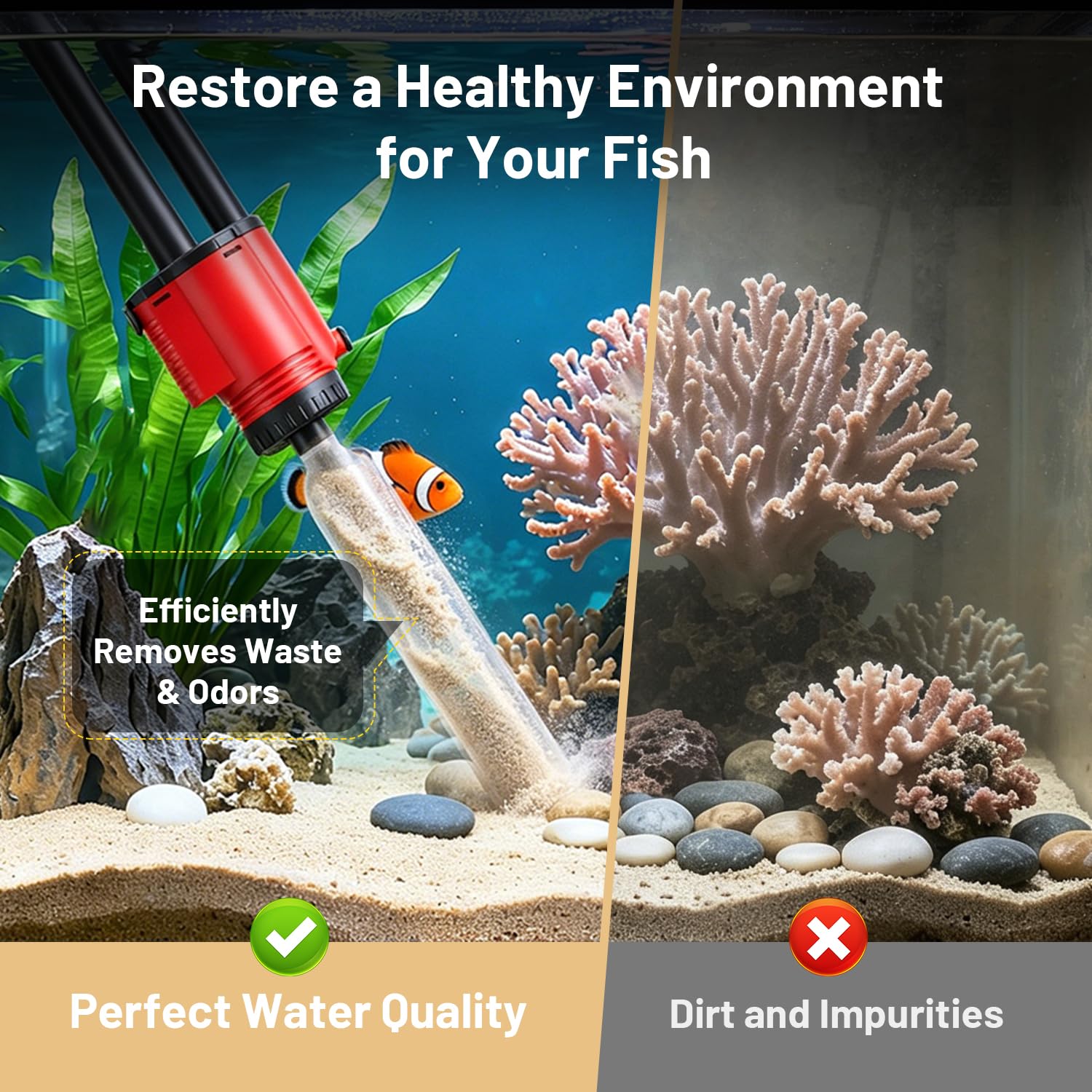 Mulmsauger Aquarium Elektrisch 30W - Multifunktionaler Aquarium Sauger Bodengrund Reinigen für Kies und Sand mit Wasserwechsel - Reinigungsset Zubehör zur Filterung Wasserzirkulation