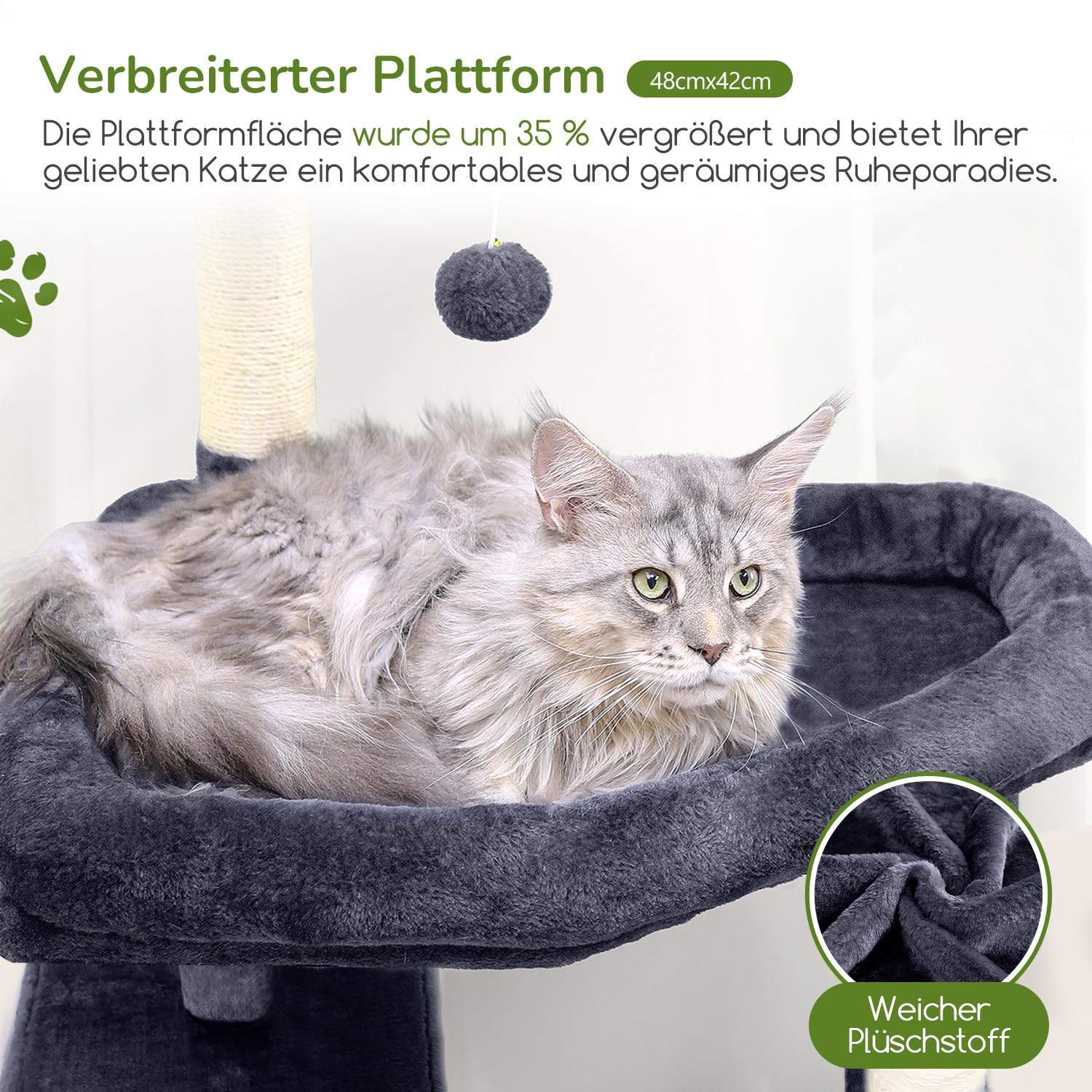 Globlazer Kratzbaum für Große Katzen 165 cm mit 2 Große Gepolsterte Plattform 48*42CM, Extragroß Hängematte, Katzenhaus, Sitzstangen, Stabil Katzenbaum mit Stützen für Schwere Katzen (S65, Dunkelgrau)