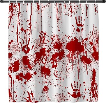 Bloody Hand Shower Curtain Halloween Theme Help Me Horror Decor Bathroom Curtain Set with Hooks 71X71 Inches