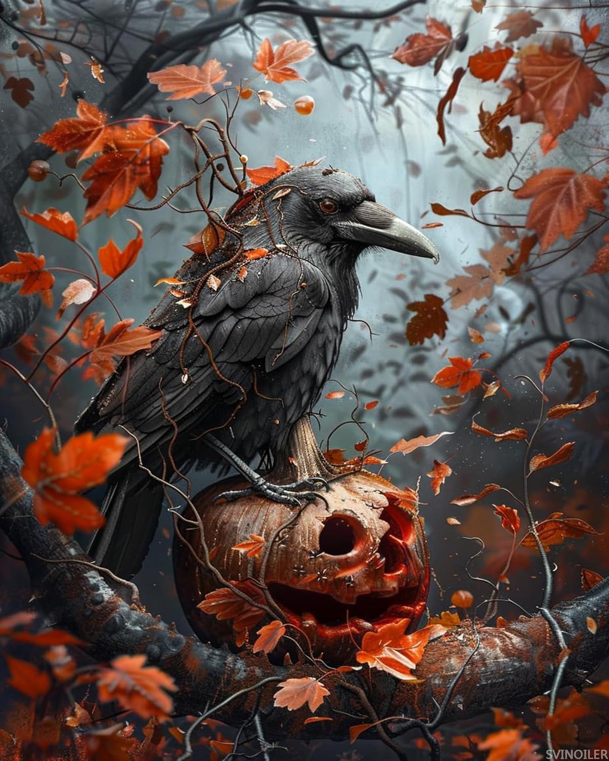 SVINOILER Paint by Numbers Halloween Crow for Adults, Acrylic Oil Painting by Numbers Kits for Beginner with Paintbrushes Brushes Art Crafts Canvas for Home Decor 16x20 inch