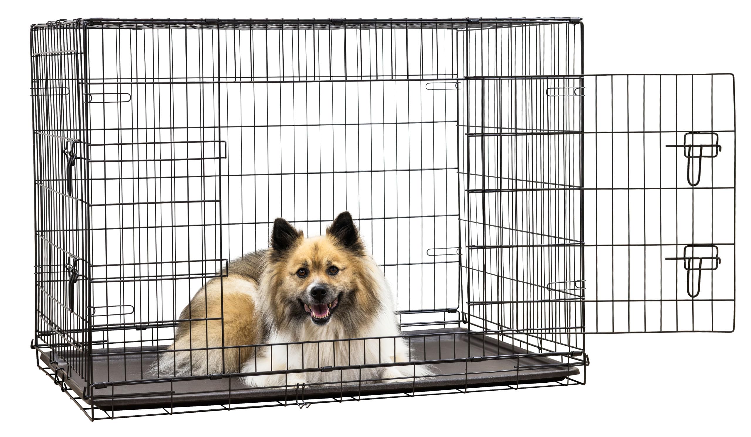 Kerbl Pet Trasportino in Filo Metallico, Due Ante, Trasportino per Cani, Trasportino, Nero, 106 x 71 x 77 cm, Metallo, Cani, Vassoio Rimovibile in Plastica