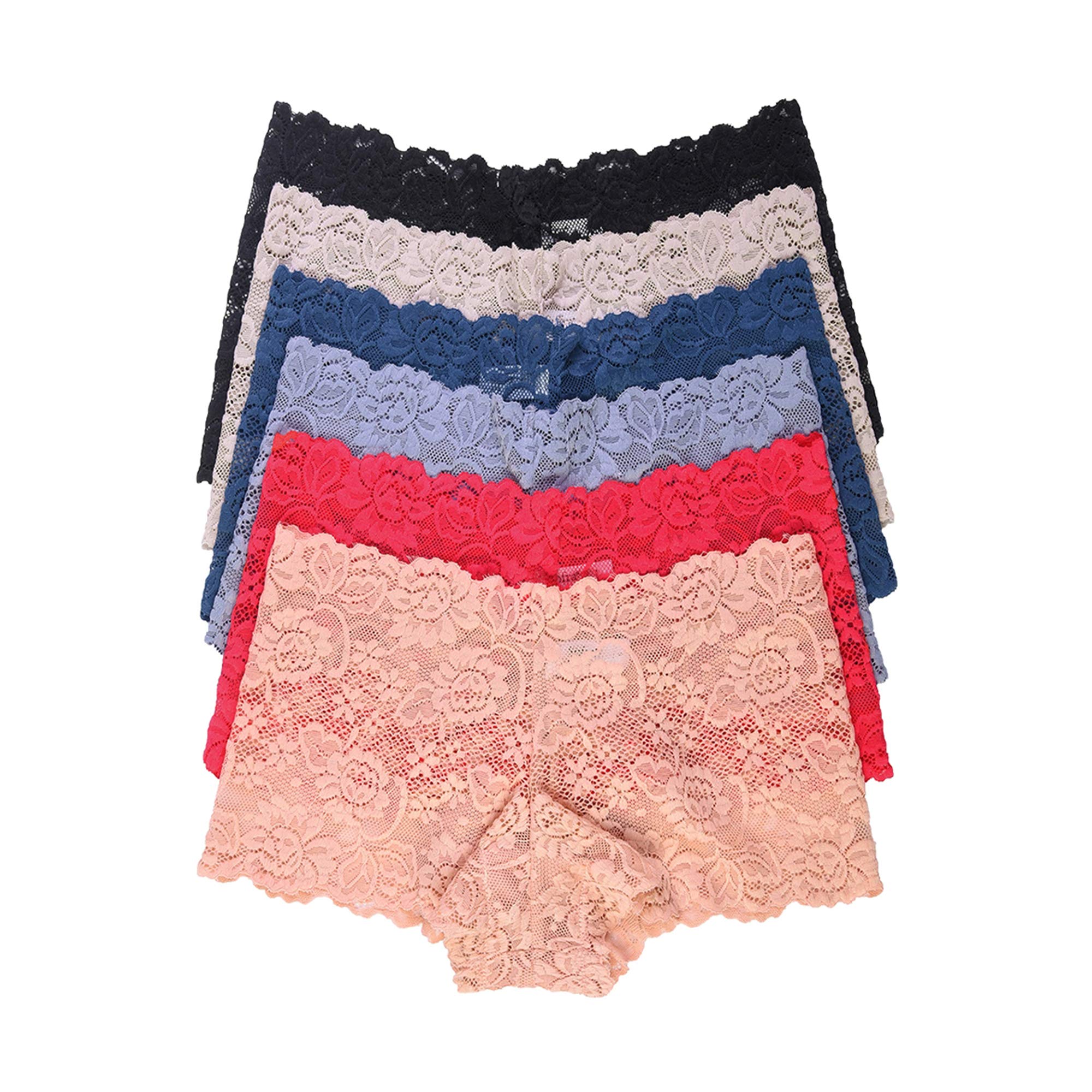 Mamia Women's Sexy Lace Hiphugging Boyshort or Bikini Panties 6pk