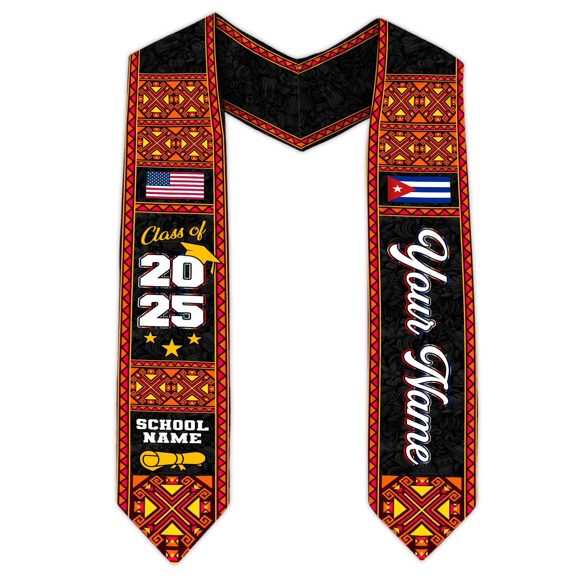 MonkeyVan Cubans Graduation Sash, Cuba Graduation Stole Custom, Personalized Cubans American Flag Graduation Sash 2025 Style 1