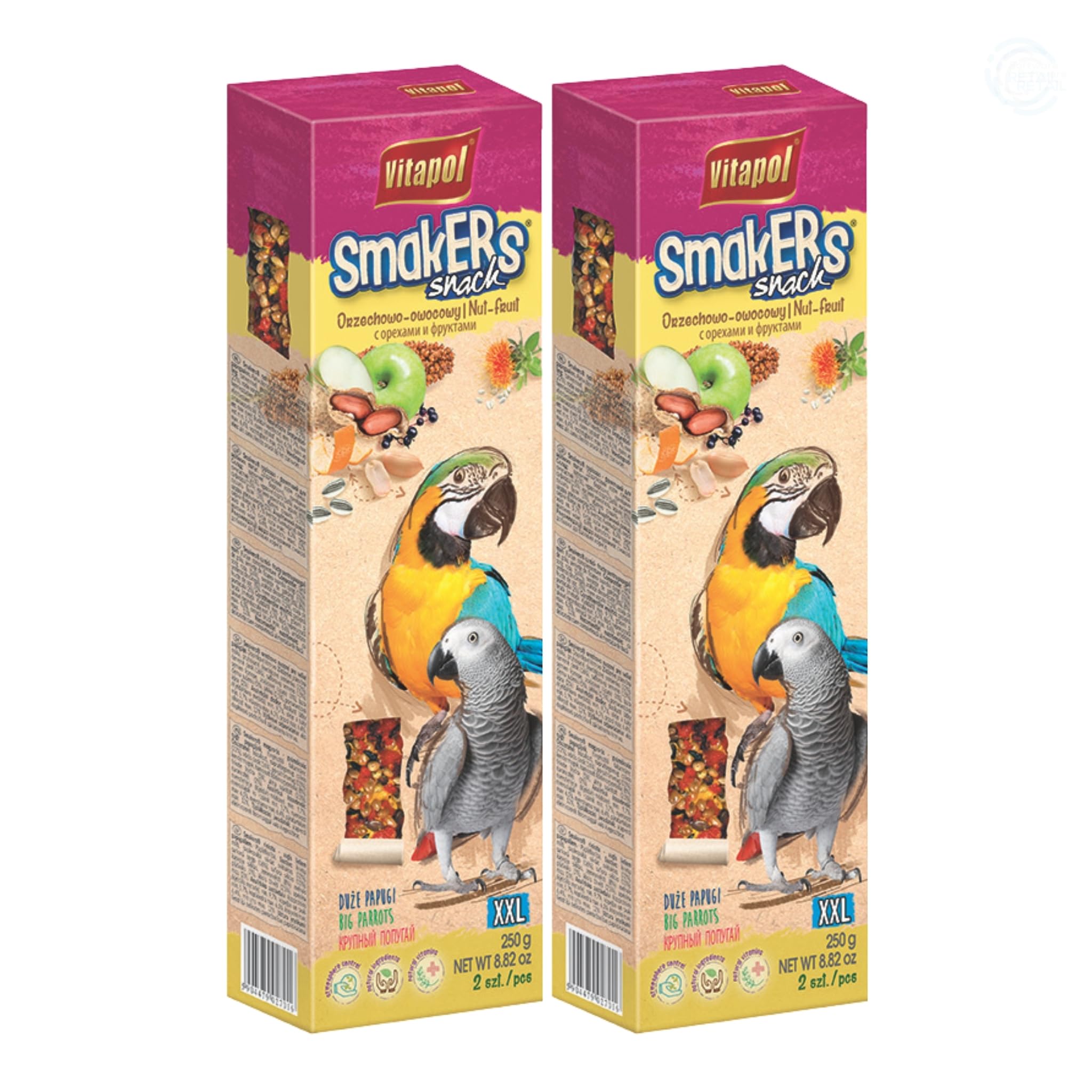 Vitapol Smakers® Parrot Treat Sticks – Variety of Snacks for Budgies, Cockatiels & Large Parrots | Natural Fruit, Egg, Honey, Seed | Vitamin-Rich Snacks, Health & Plumage Support (Nut-Fruit, 250g) — image 1