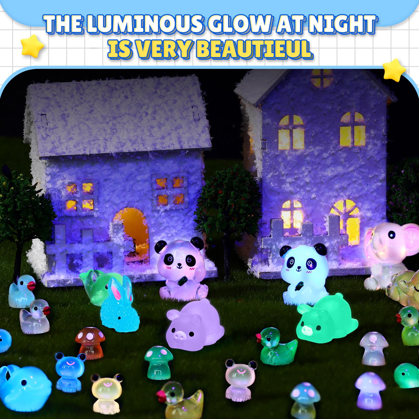 200 Pcs Mini Resin Animals - Glow In The Dark Tiny Figurines For Fairy Gardens & DIY Crafts