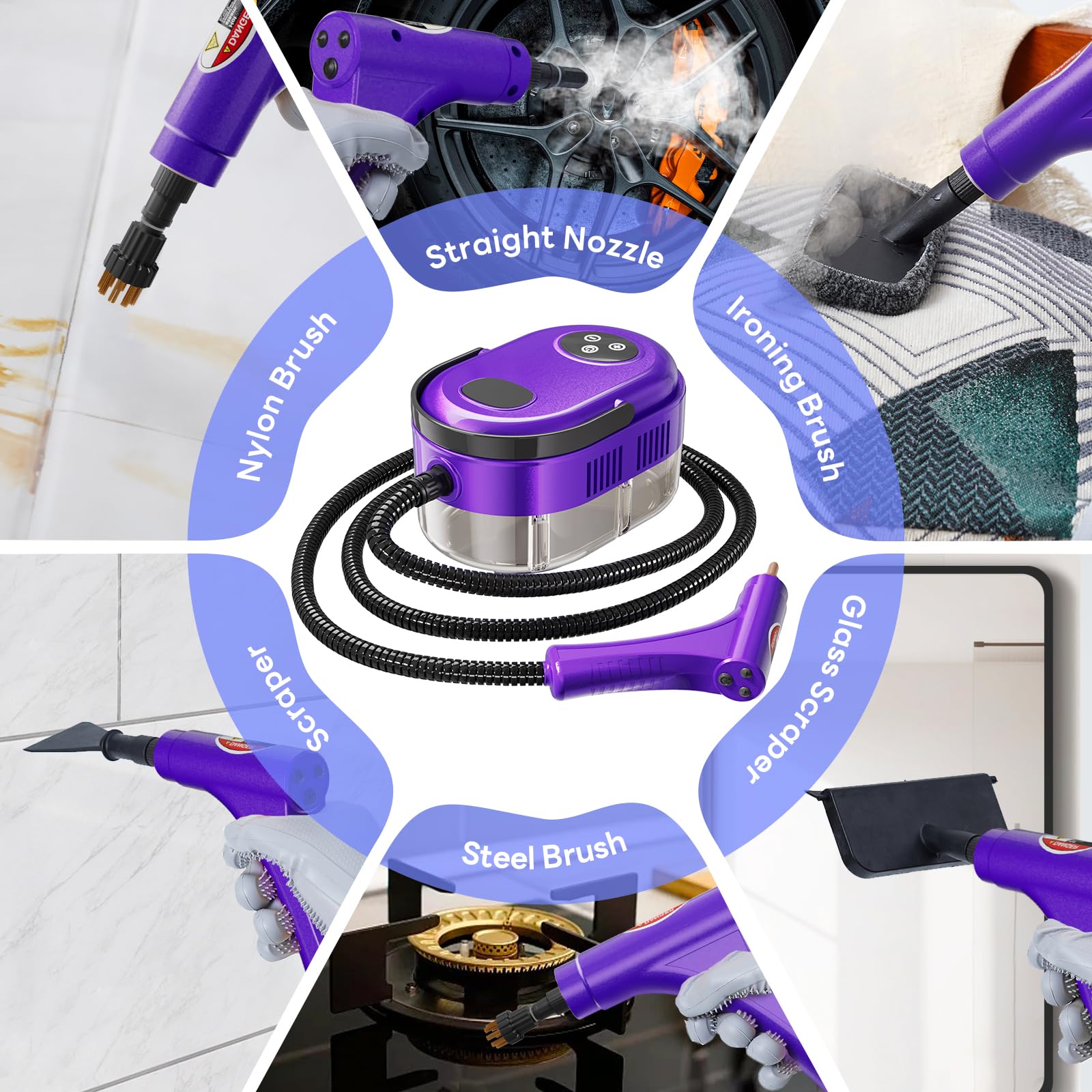 Nettoyeur vapeur portable 15 en 1 haute pression pour la maison et la cuisine, la graisse, le joint, le carrelage, le sol, le canapé et la voiture