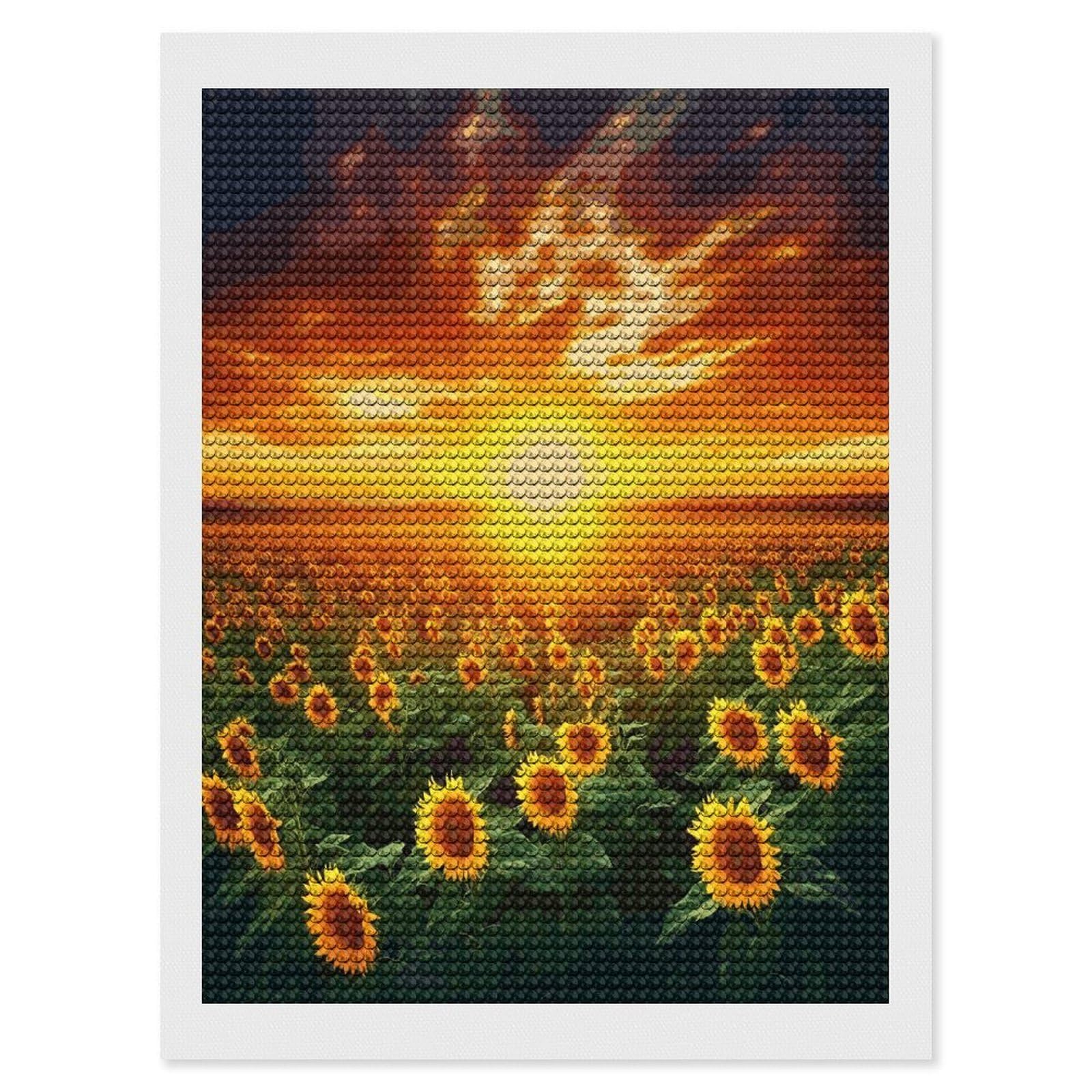 JTREHY Dreamlike Sunset of A Sunflower Field Diamond Art Kits Personalized DIY Round Diamond Painting Kits for Beginner Full Drill Diamonds Dots Paintings for Adults Gem Art Crafts Home Decor
