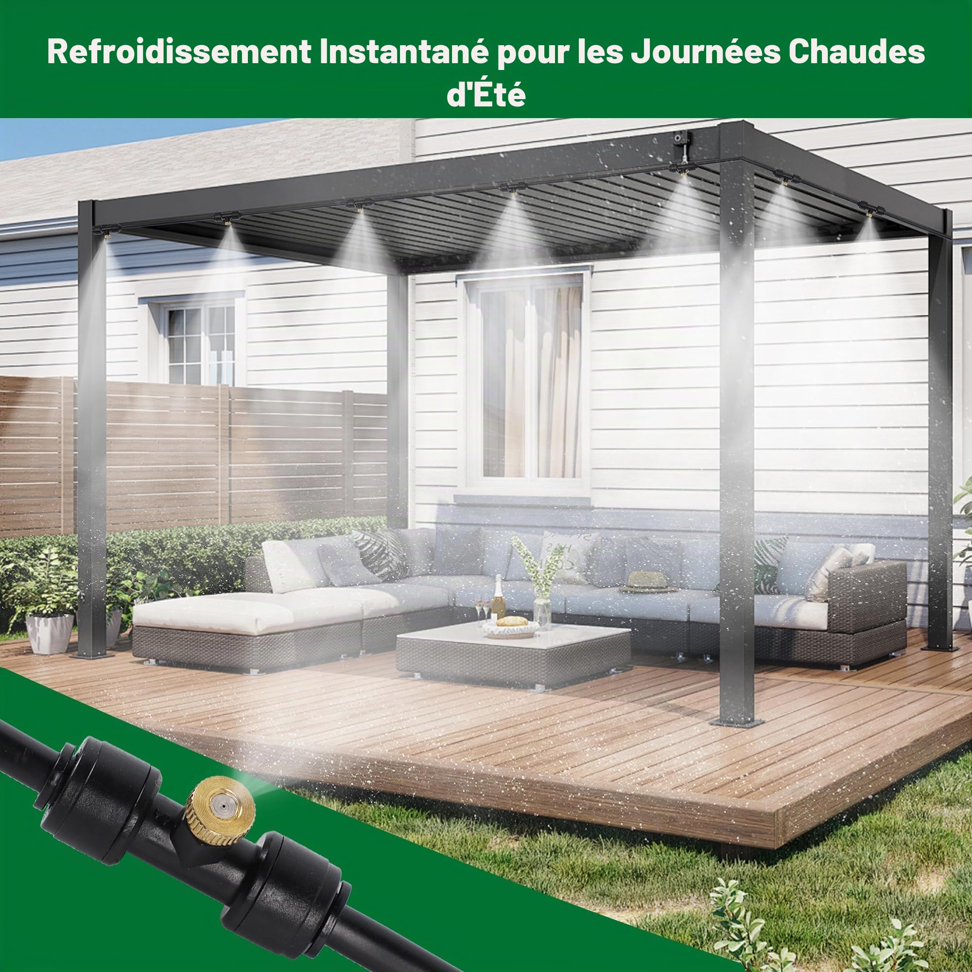 YOFIT Système de brumisation extérieur pour refroidissement de terrasse, kit de brumisateur d'eau de 23 m, brumisateurs de refroidissement pour porche, cour, jardin, système de brume portable avec