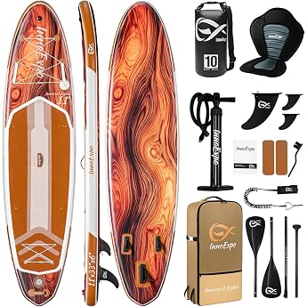 InnoExpo 11 Inch Inflatable Stand Up Paddle Boards with Premium Accessories Wide Stable SUP Paddle Board Design Non-Slip Comfort Deck for Teenagers and Adults