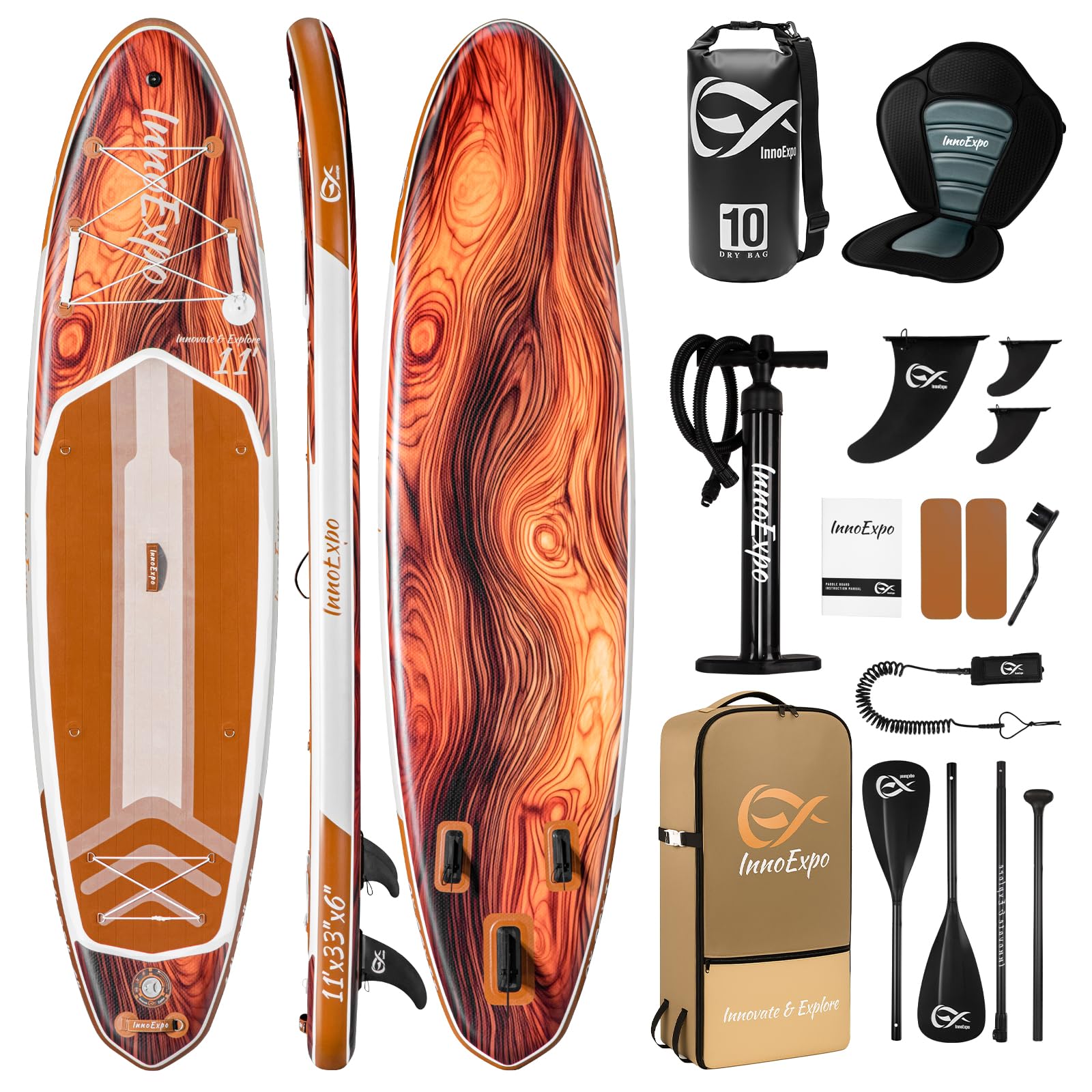 InnoExpo 11' Inflatable Stand Up Paddle Boards with Premium Accessories, Wide Stable SUP Paddle Board Design, Non-Slip Comfort Deck for Youth & Adults