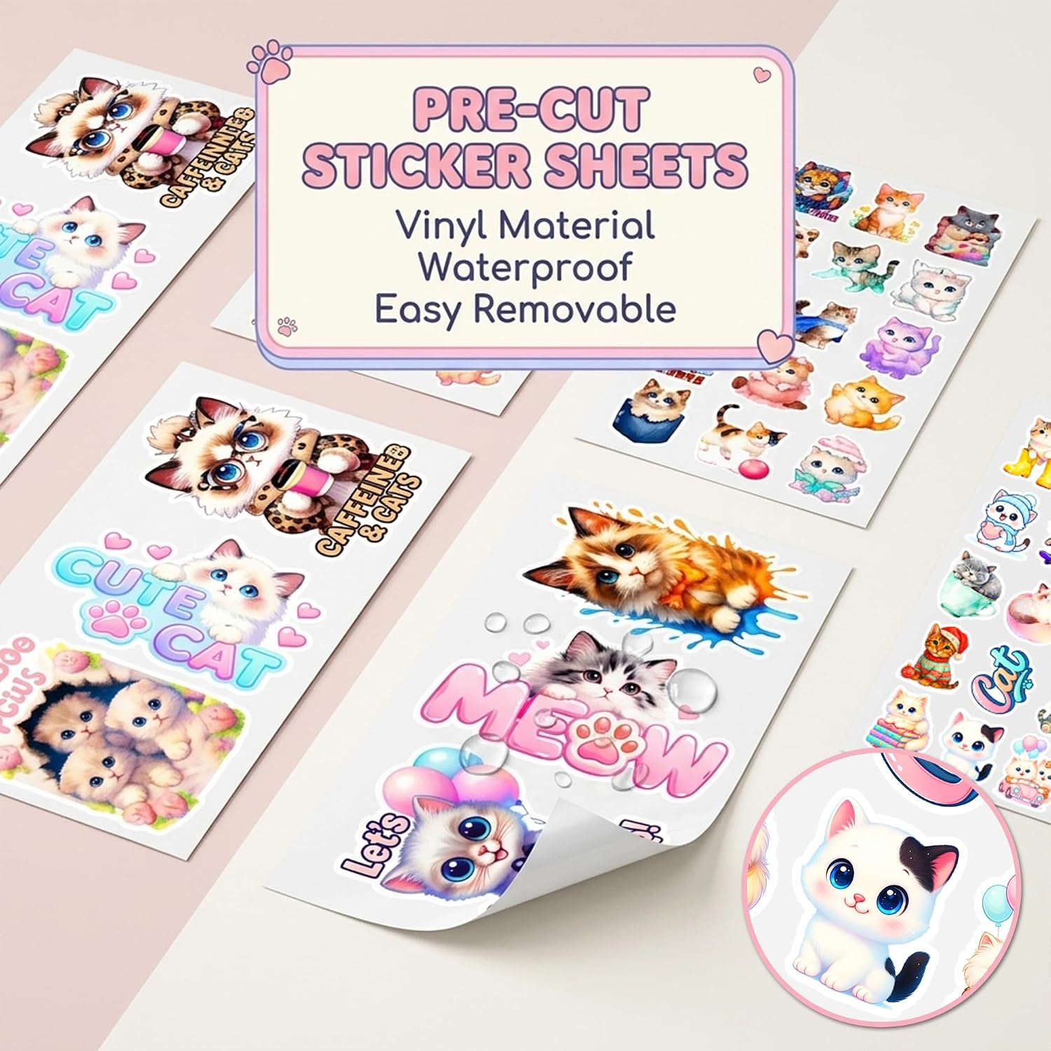 100pcs Cute Cat Stickers, Kawaii Kitten Funny Gift for Teens Adults image 4
