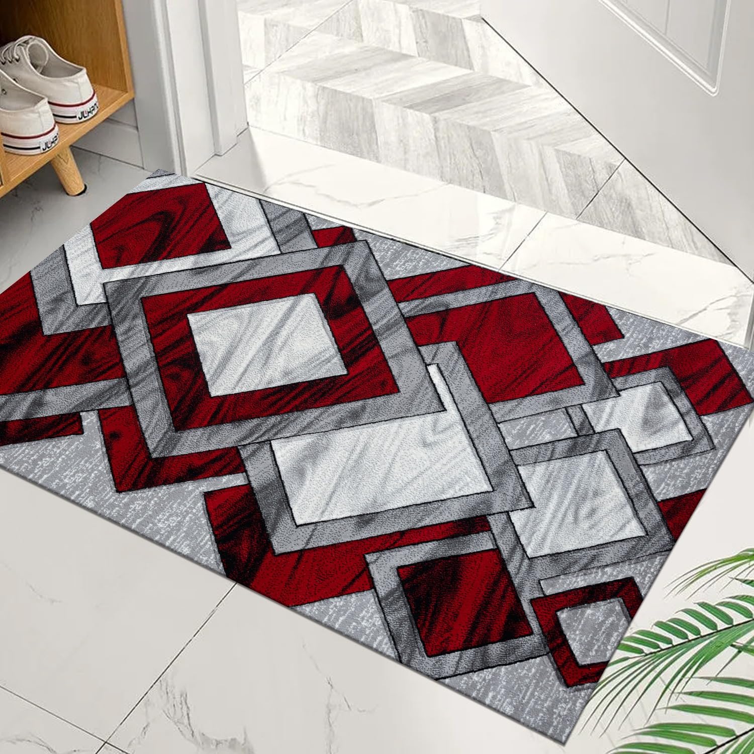 Cozy Haven Vortex Door Mat – Non-Slip Washable Doormat, Heavy Duty Welcome Dirt Trapper, Water Absorbent Floor Mat for Indoor/Outdoor Use, Front Entrance and Kitchen (Red, 50x80 cm)