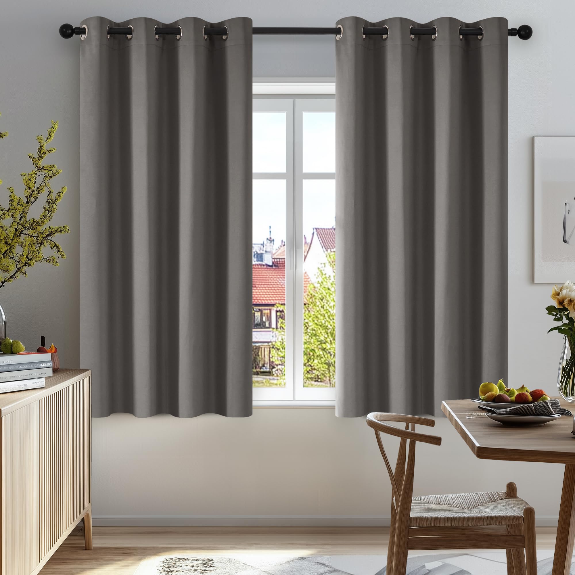 Deconovo Eyelet Blackout Curtains for Bedroom 42"x54" Light Grey 2 Panels — image 1