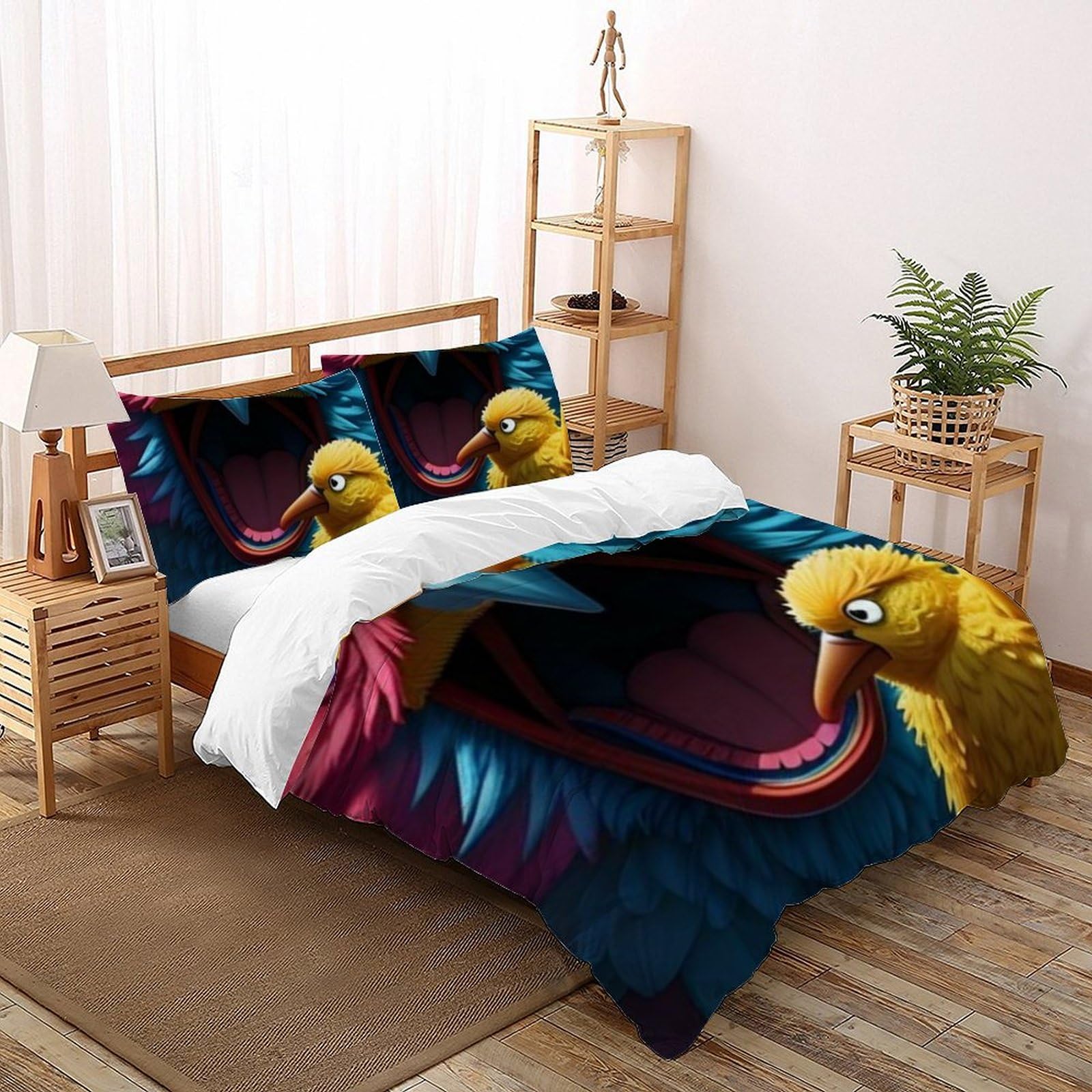 Housse de couette oiseau à grande bouche 220x240 cm avec 2 taies d'oreiller