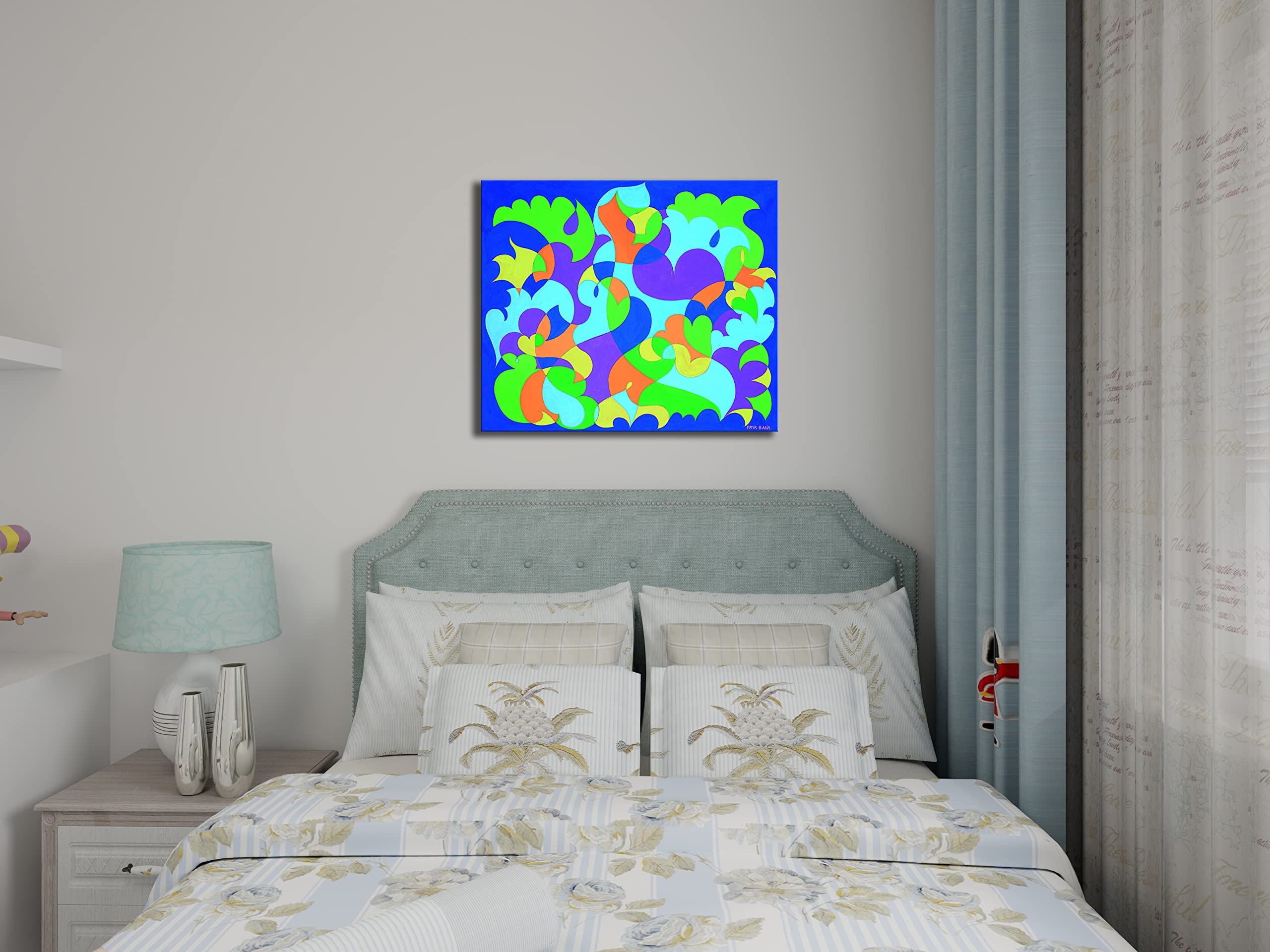 De Hond Aan De Oever Van Het Meer. Kindertekening - Canvas Modern Art Horizontaal 236293606 130 90 Horizontal
