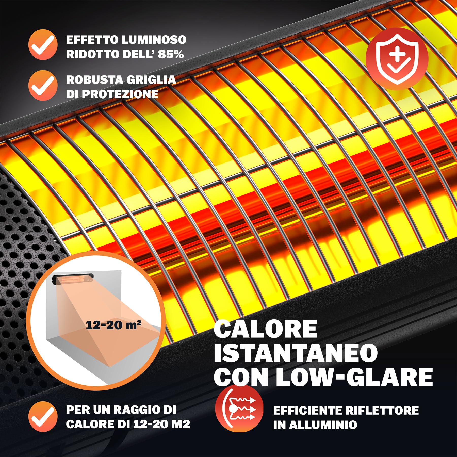 MONZANA® Stufa Elettrica a Infrarossi 3 Livelli di Calore 3000W Inclinabile 90° Telecomando App Riscaldamento Esterno