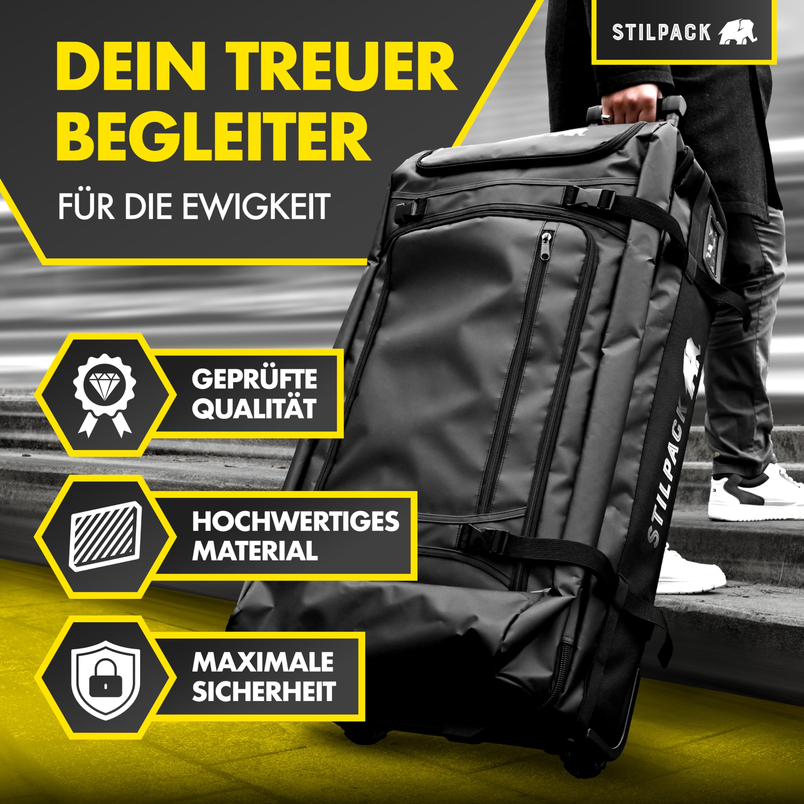 Reisetasche Rollen 120L Groß [Reisetrolley mit integriertem Sicherheitsschloss] Reisekoffer mit Rollen Groß Travel Bag | Reisetaschen Damen & Herren Perfekt für Urlaub Outdoor Sport Koffer | STILPACK