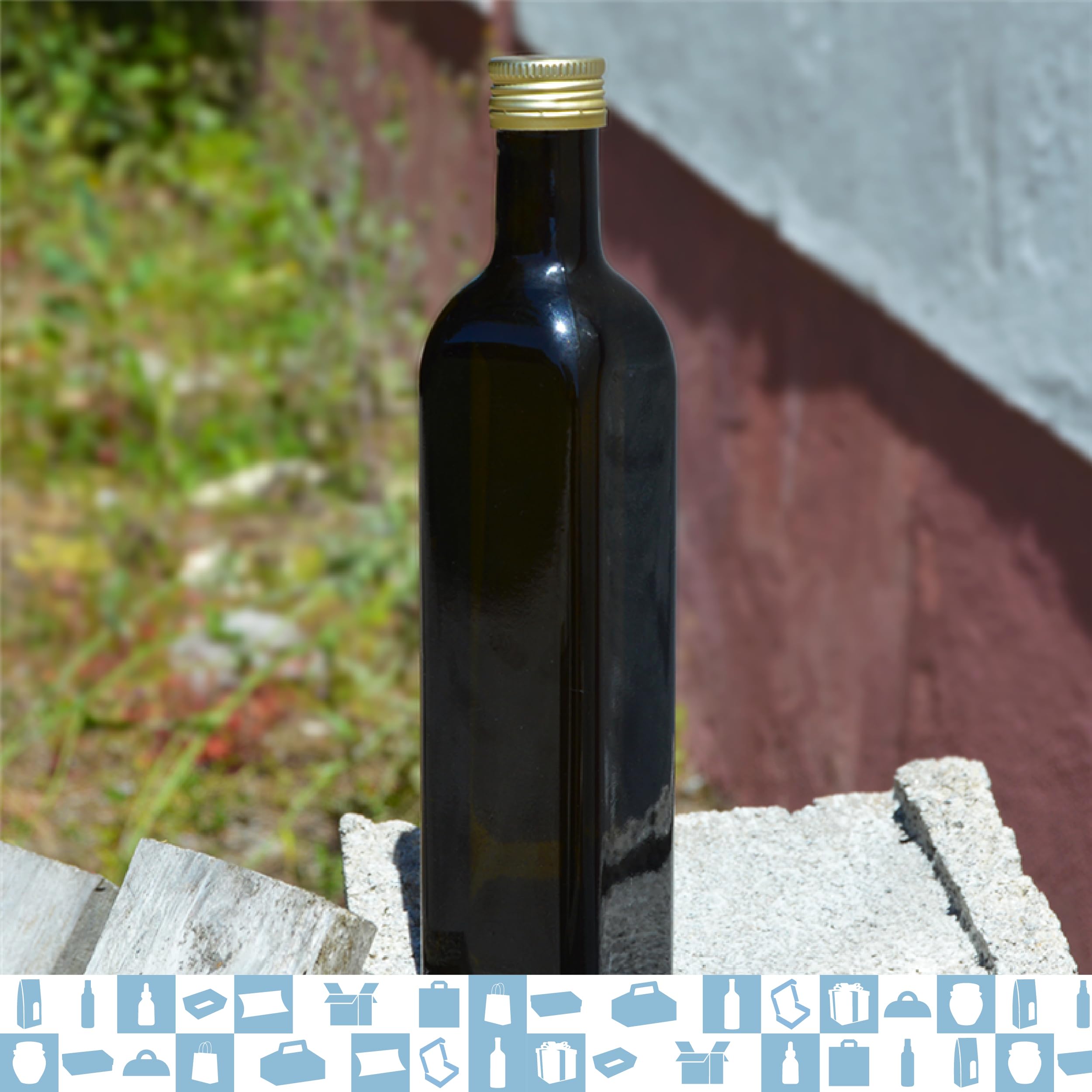 Espirito Rebelde 20 x Flaschen aus dunklem Glas, 500 ml, mit schwarzem Schraubverschluss, 20 Schachteln + 20 Siegel + 20 Kraftetiketten + Schnur – Olivenöl, Essig, Alkohol – Ölflasche aus Glas