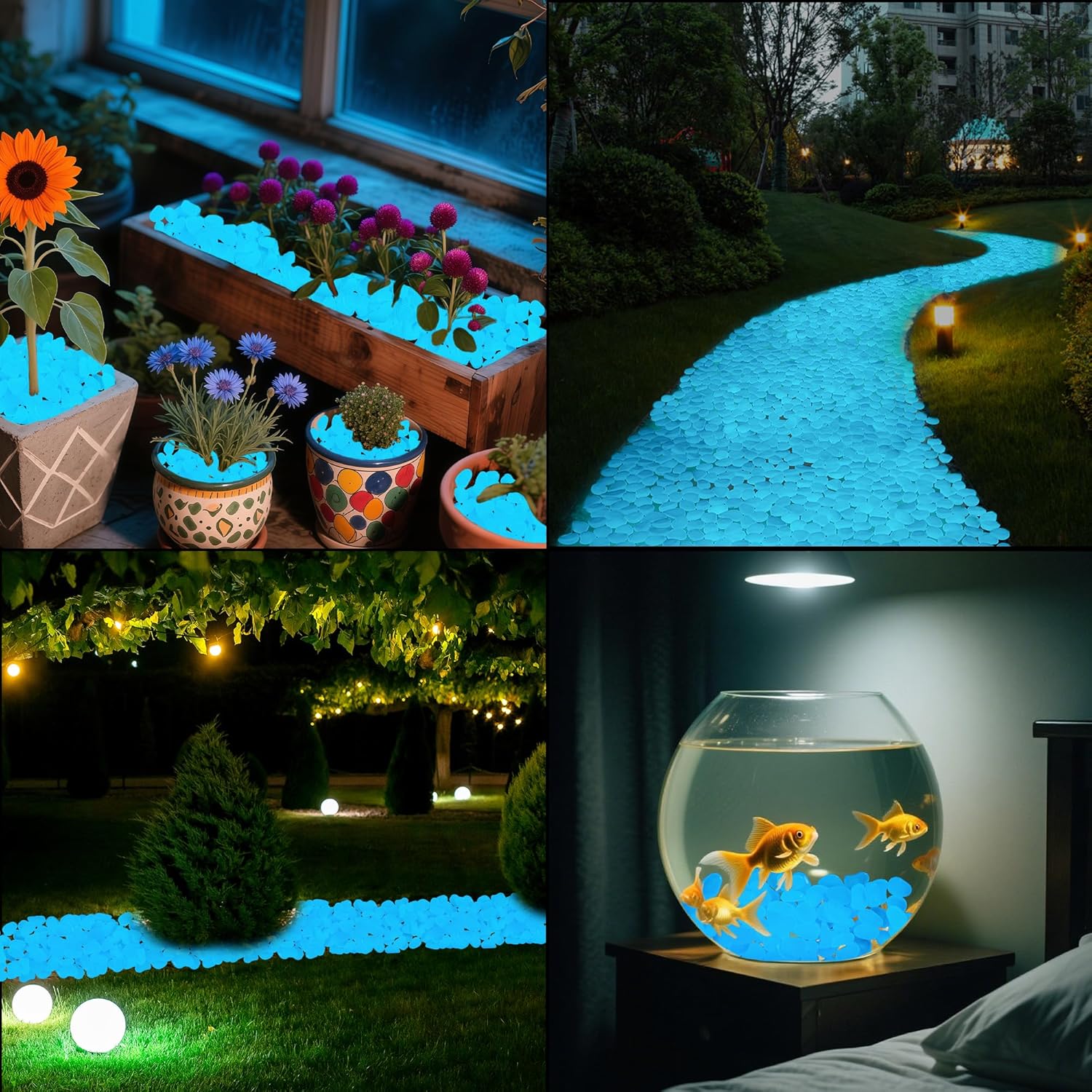 500PCS 1-1.2" Glow Pebbles Glowing Rocks for Garden Decoration 25-27mm Luminous Stones Glowing Stones for Driveway Landscape Walkway,White