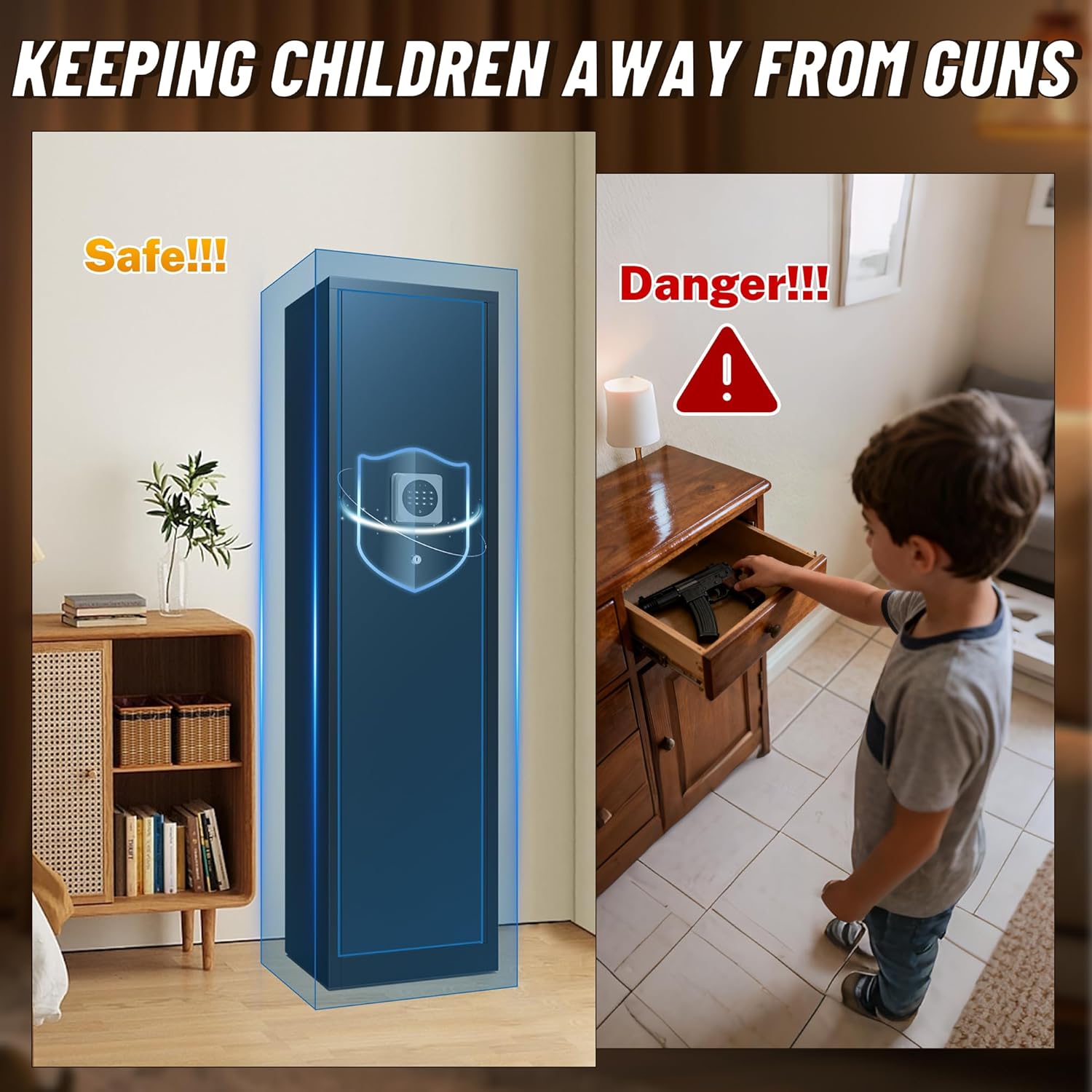 Marcree Gun Safe, 3-5 Digital Gun Cabinet for Rifle and Pistol with Removable Shelf, Rifle Safes with Alarm System, Mute Mode, Quick Access Shotgun Safe for Home, Assembly Required, 54.33“H