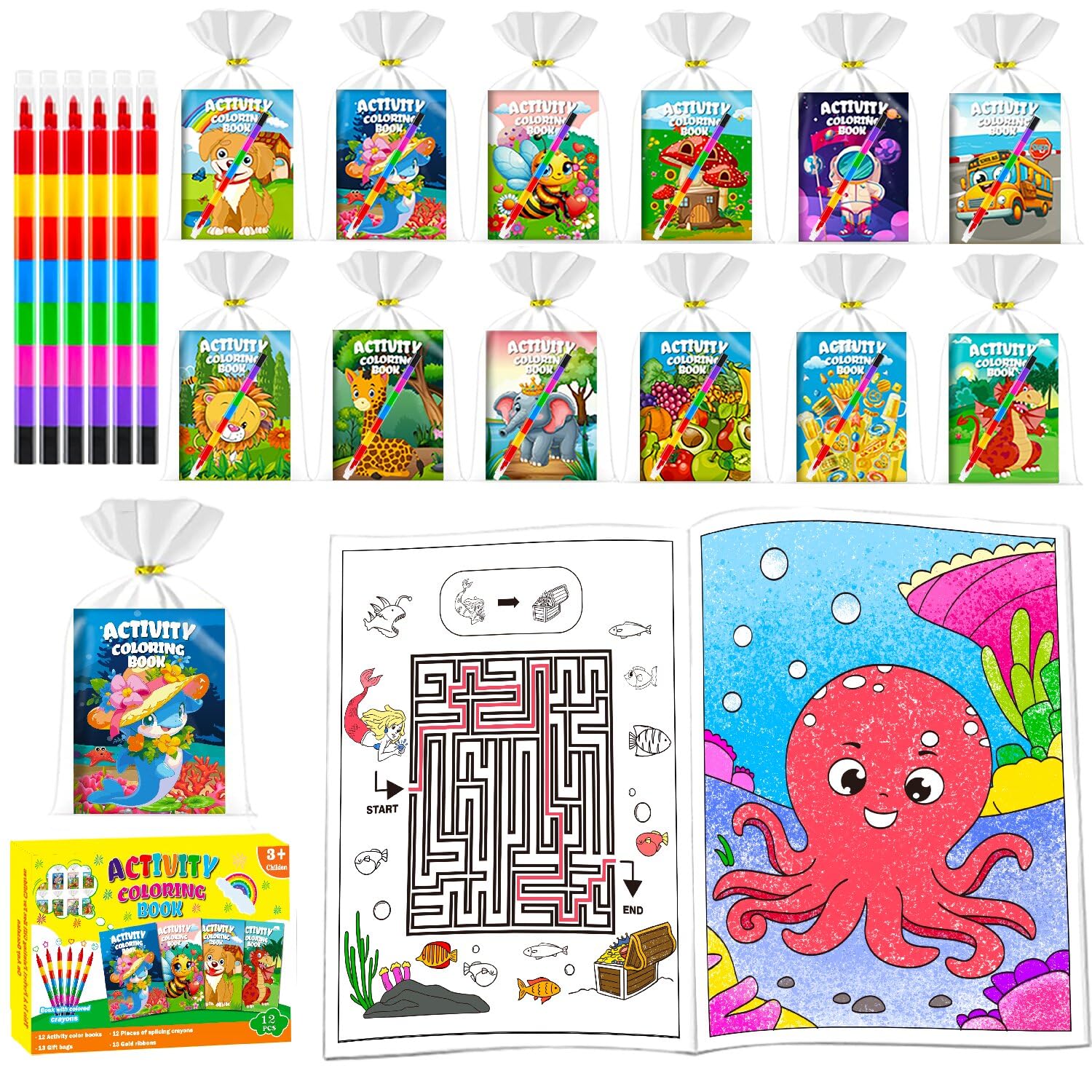 Aannanl 24 Pack Mini Colouring Books for Children and Twistable Crayons,Party Bag Fillers for Kids,Party Favors for Children,End of Year Class Gifts,Goodie Bag Fillers (Colorful