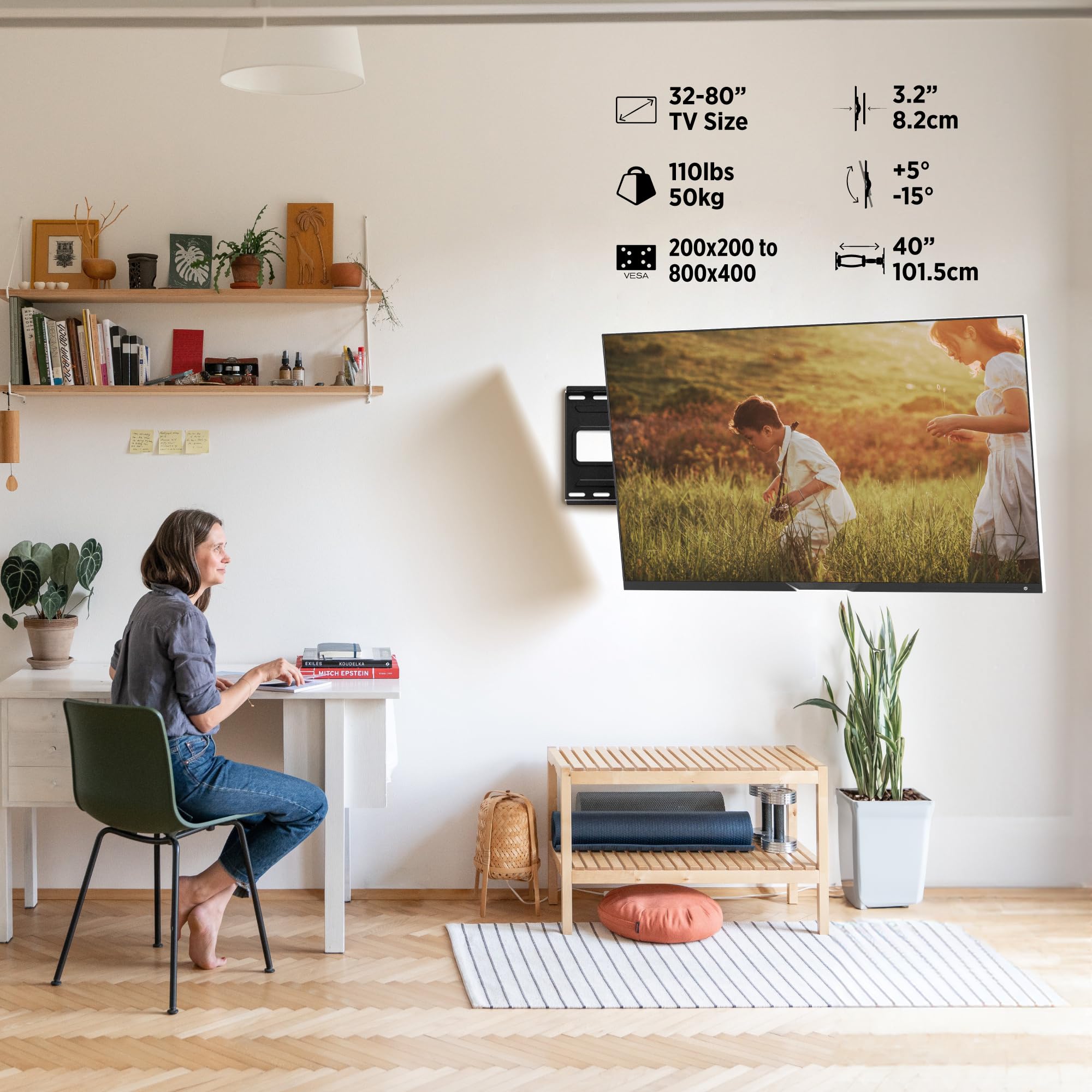 ProMounts Premium Articulating/Full Motion TV Wall Mount with 40 Inch Extendable Long Arm for TVs for 32-80 Inch LED, LCD Plasma Flat and Curved TV Screens, Holds Up to 110 lbs Max VESA 800x400.