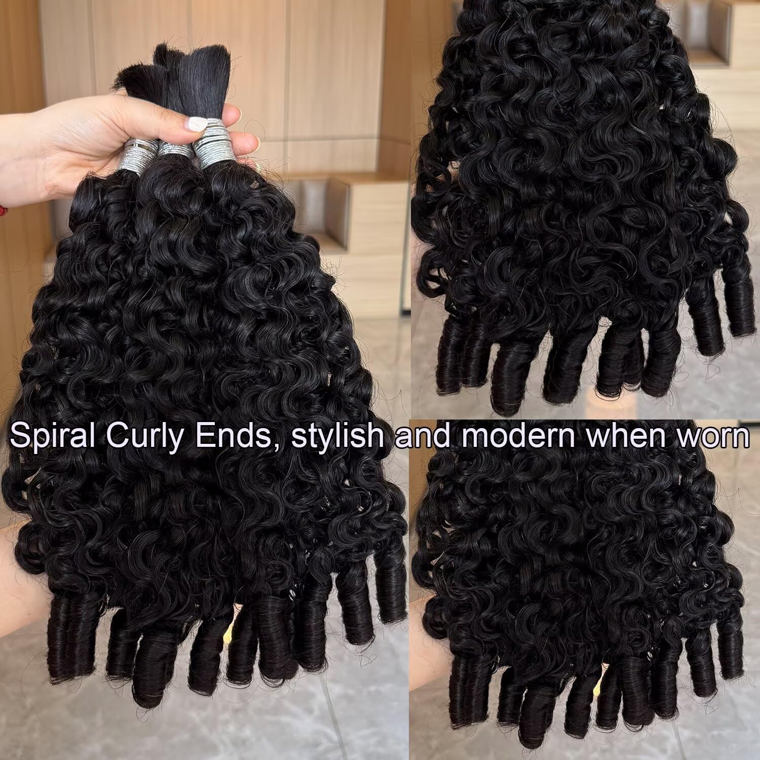 Lemoda 15A Human Braiding Hair for Boho Braids Burmese Curly Spiral Curly Ends Bulk for Daughter/Friend For Bohemian Knotless Braids 12Inch 1Bundles 100g/1Bundle No Weft Extensions