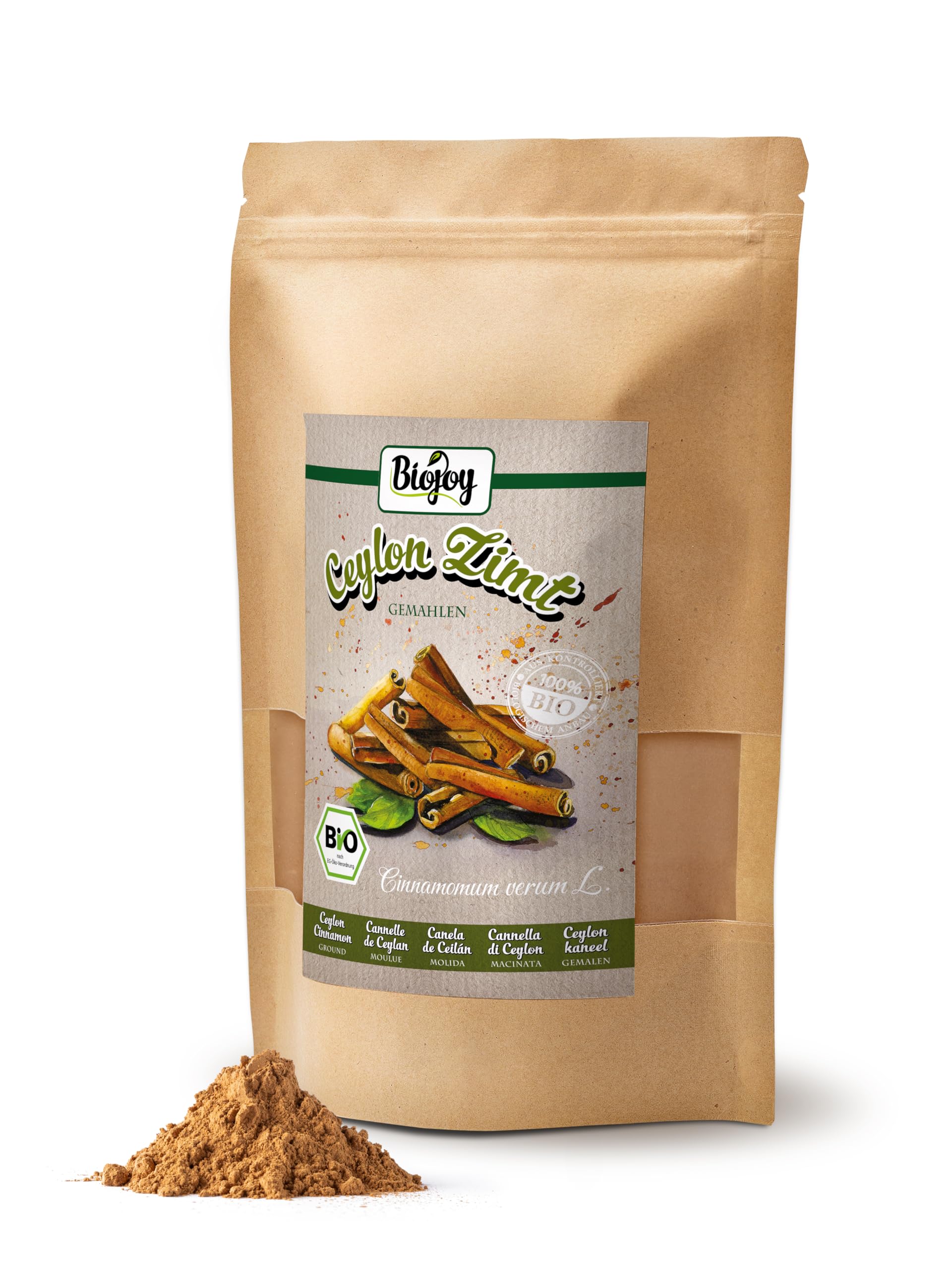 Biojoy Cynamon cejloński BIO mielony, prawdziwy proszek ze Sri Lanki, 500 g | Idealna do posypywania lub pieczenia, Cinnamomum verum L.