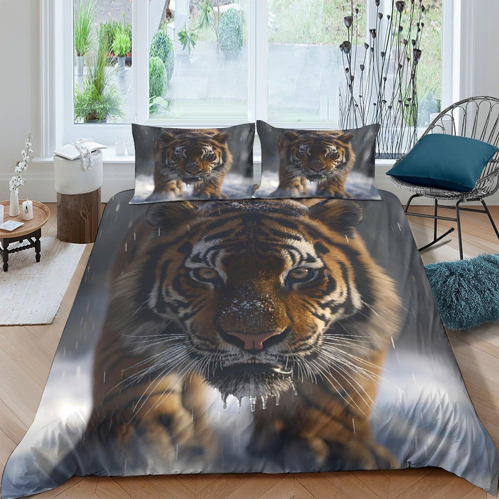 Ctjqhvkz Style-7 3D Printed Tiger Face Fitted Sheet Microfiber Soft Breathable Jungle Animal Mattress Cover For Bedroom Dorm Mattress Protection Decor Single（135X200cm）