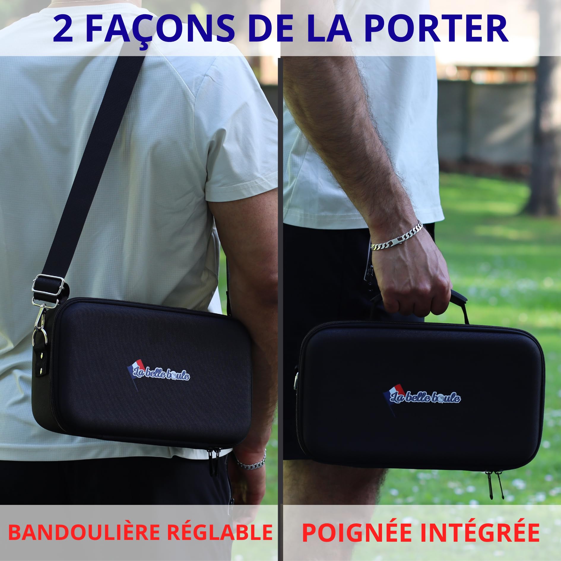 Tasche für Boccia, Hartschale, 3 Kugeln bis 8 cm, Tripletttasche für Petanque, Transporttasche, leiser Transport, verstellbarer Schultergurt, integrierter Griff, einzeln verkauft
