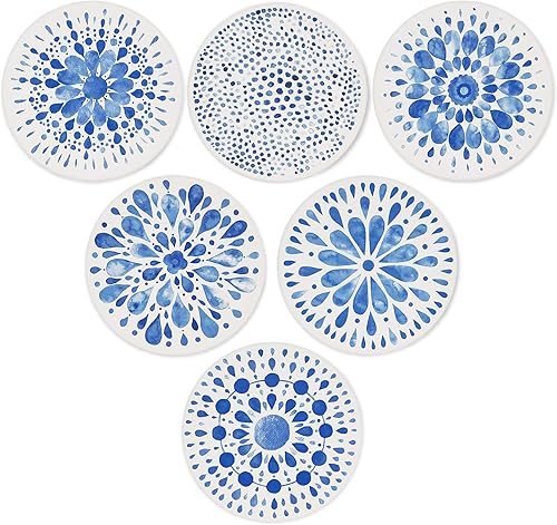 AD Juego de 6 posavasos para absorber bebidas, redondos de piedra de cerámica con base de corcho, tapete de protección de mesa para tazas y tazas,
